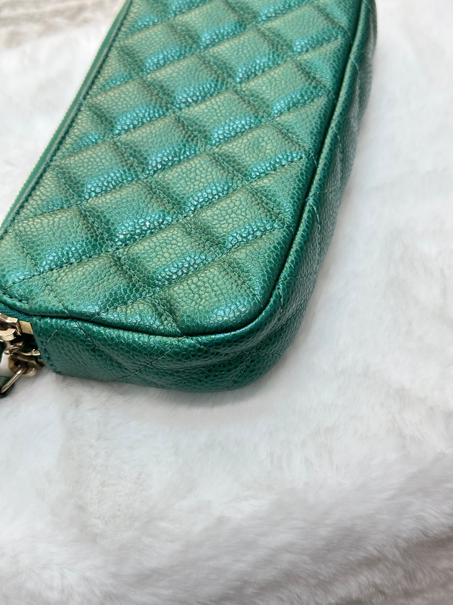 Chanel Emerald Green Double Zip Chain