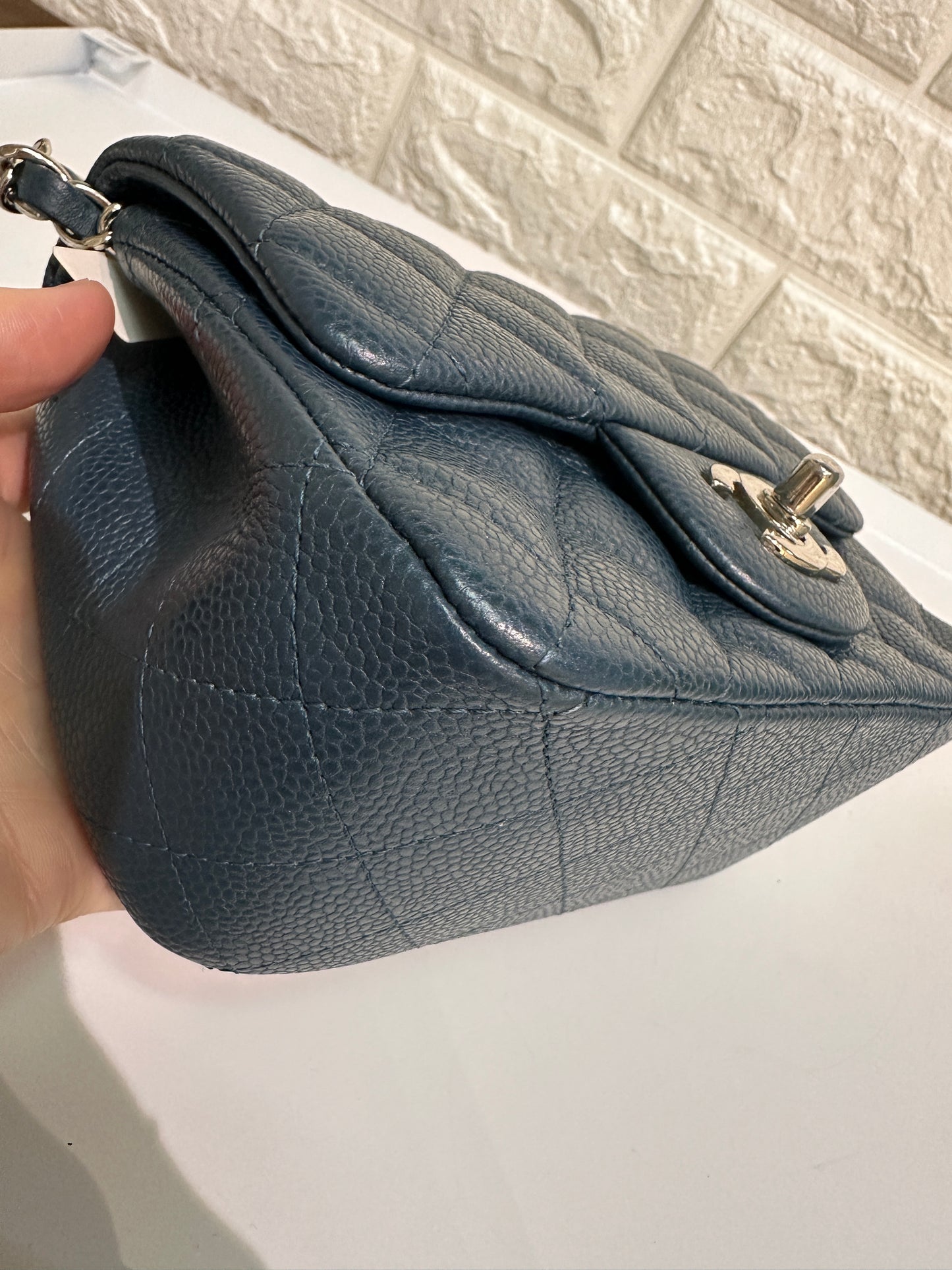Chanel Classic Square Mini Flap in Blue Caviar and SHW