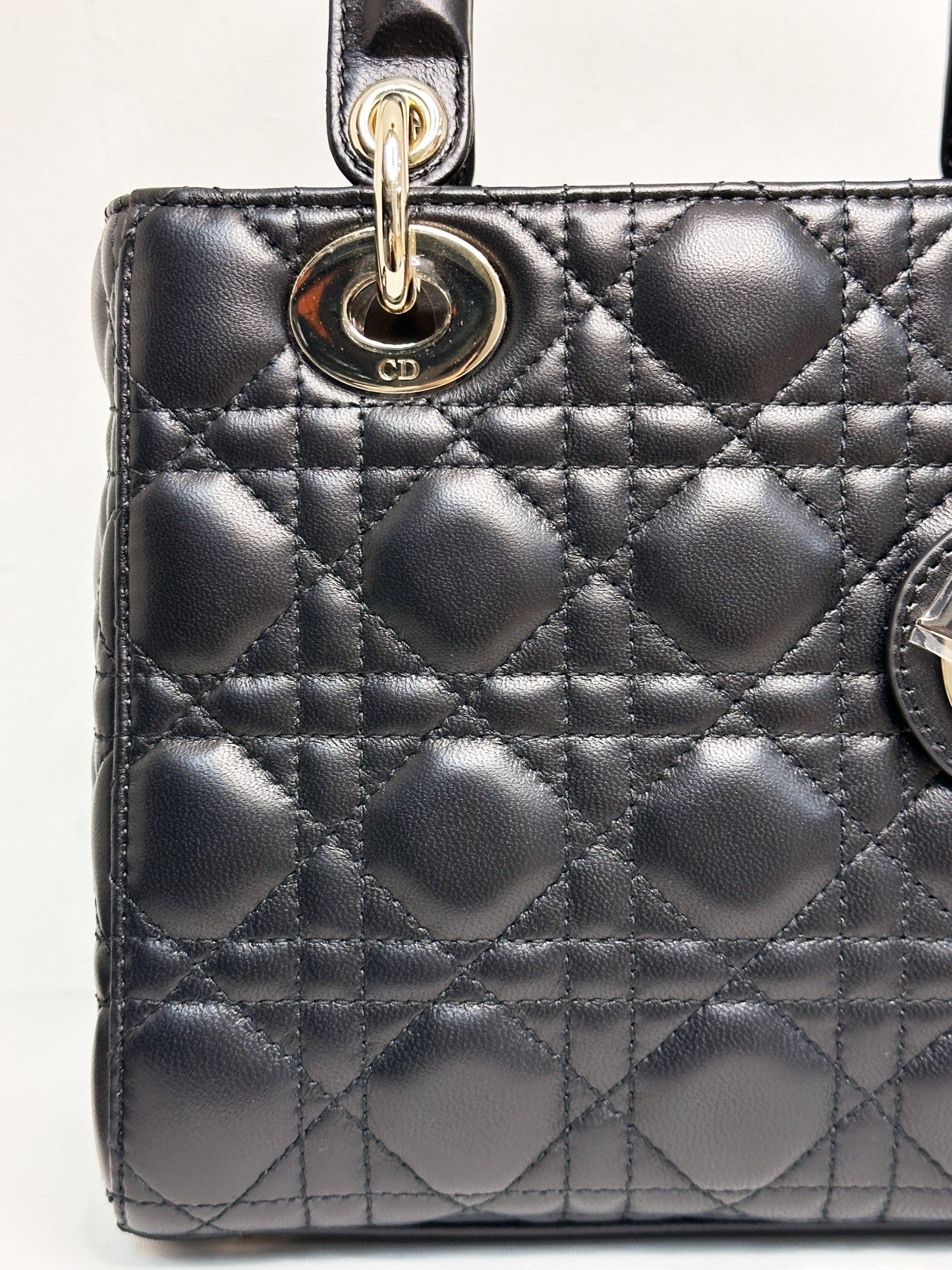 Christian Dior Small Cannage Lambskin My Lady Dior ABC Bag Black GHW