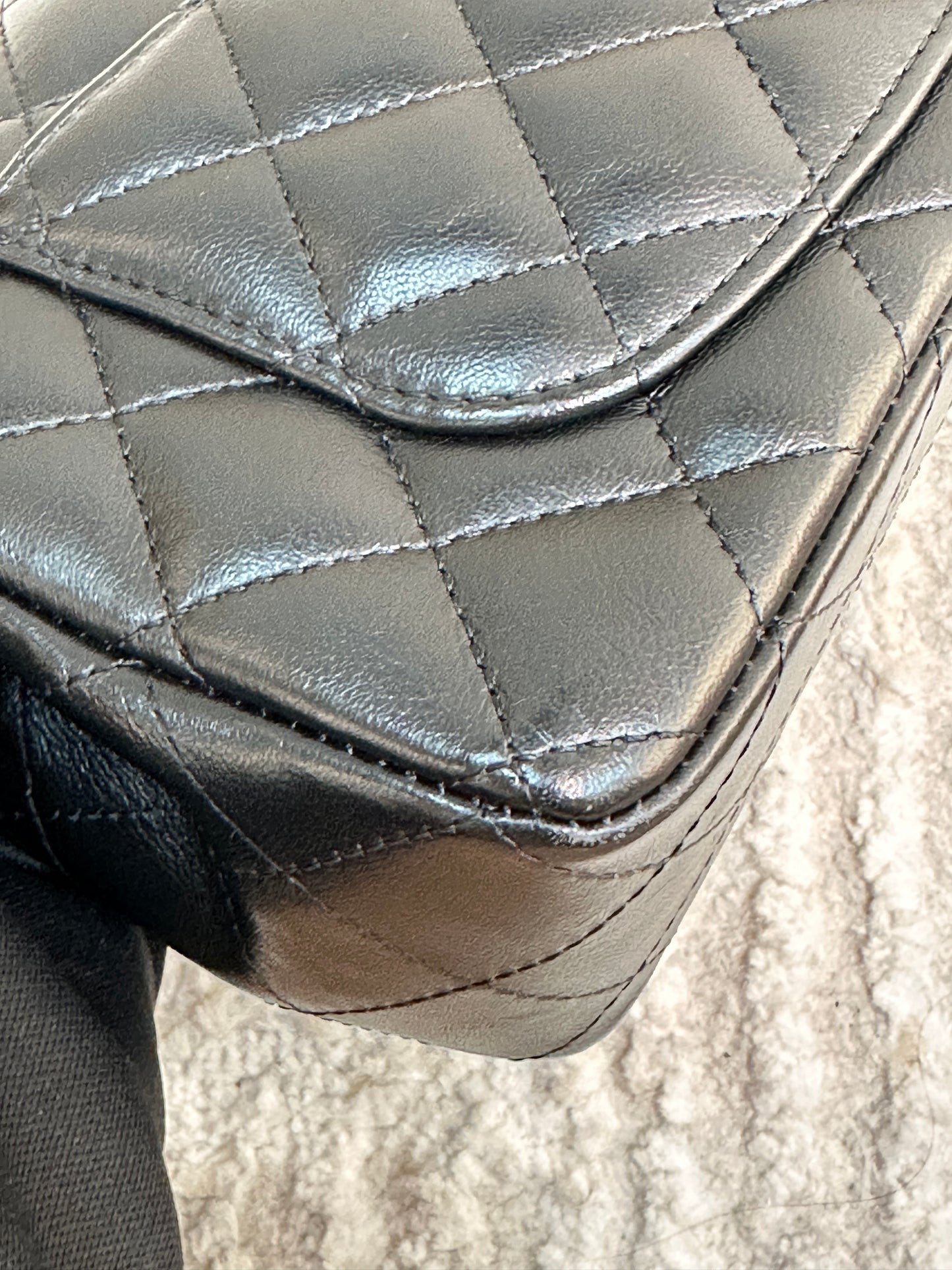 CHANEL Lambskin Quilted Studded Mini Rectangular Flap Black