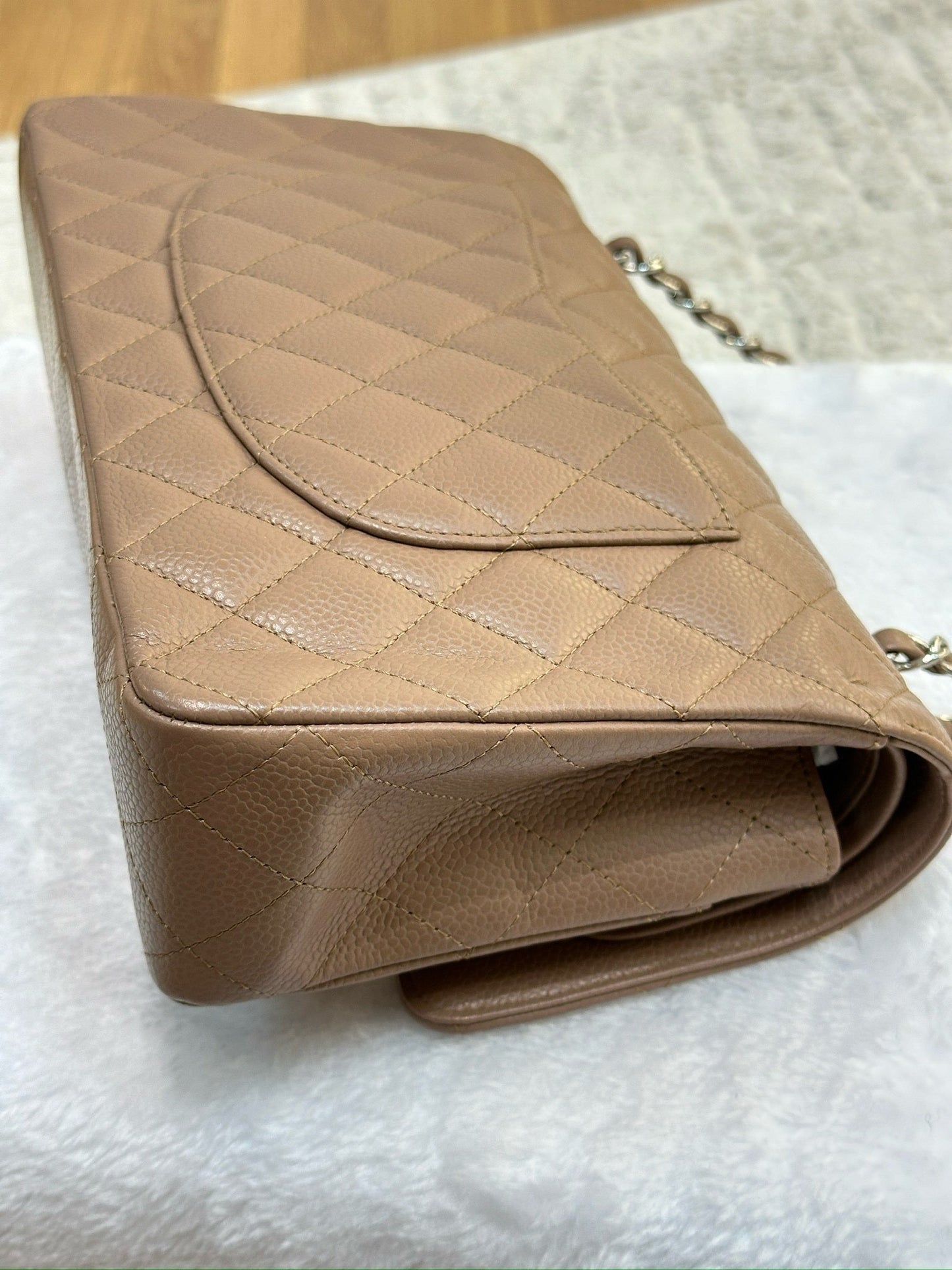 Chanel Medium Classic Caviar Double Flap Taupe SHW
