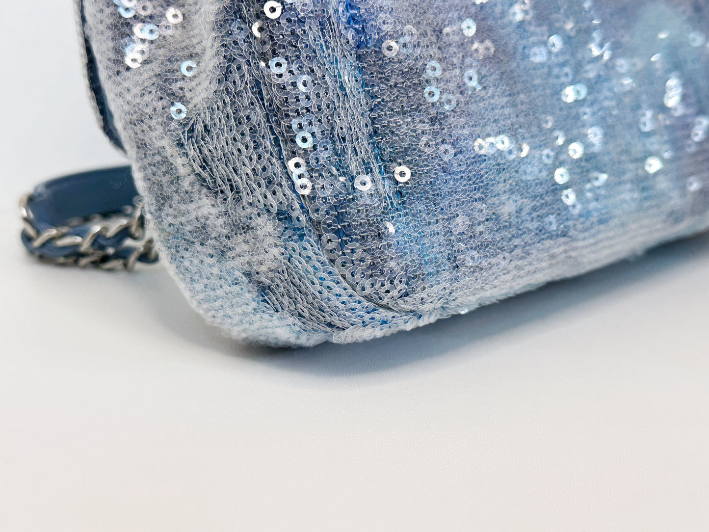Chanel Sequin Mini Waterfall Light Blue Flap Bag 2590 holo card
