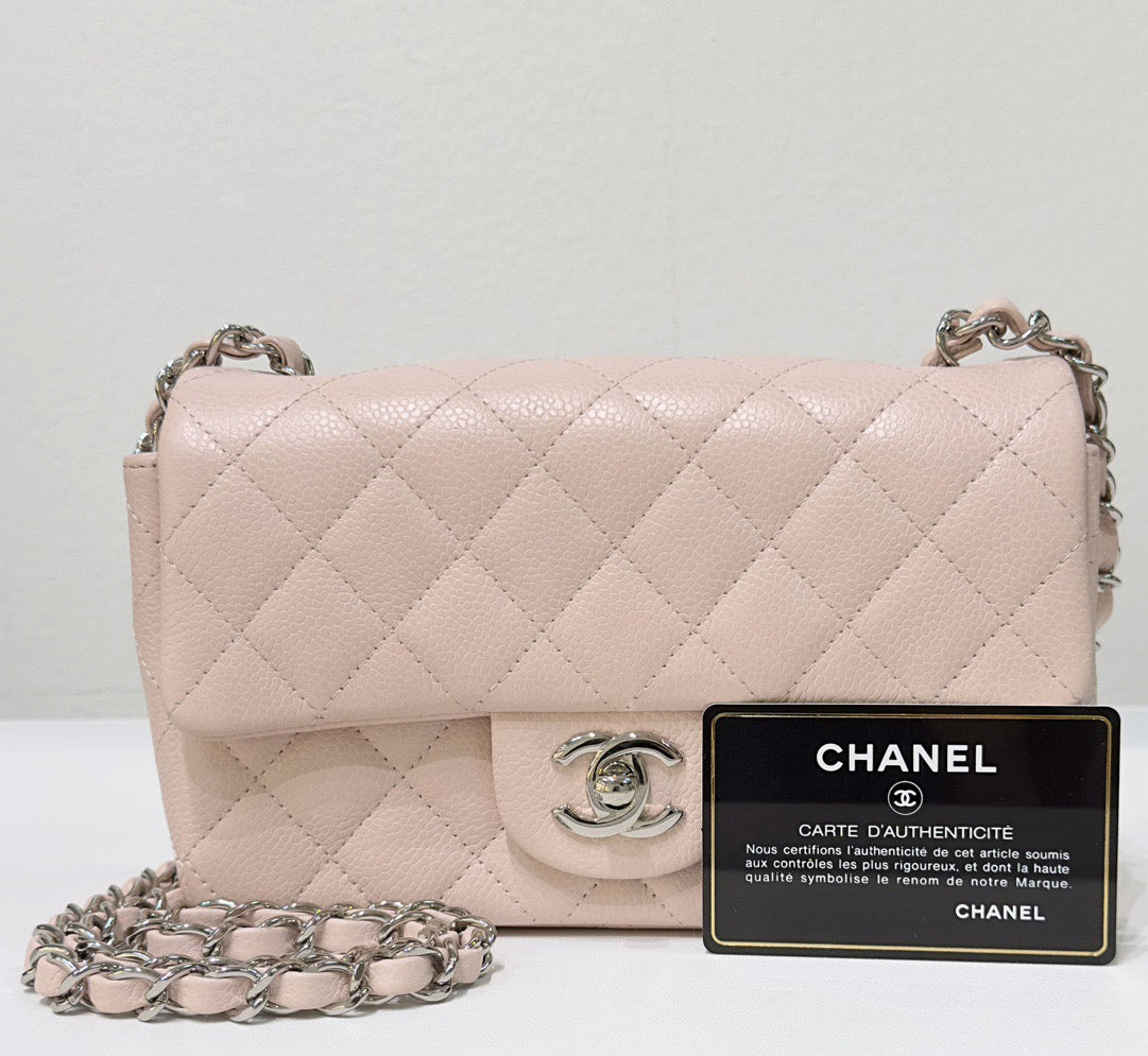 Chanel Mini Rectangular Classic Quilted Caviar Sakura Pink SHW 14C