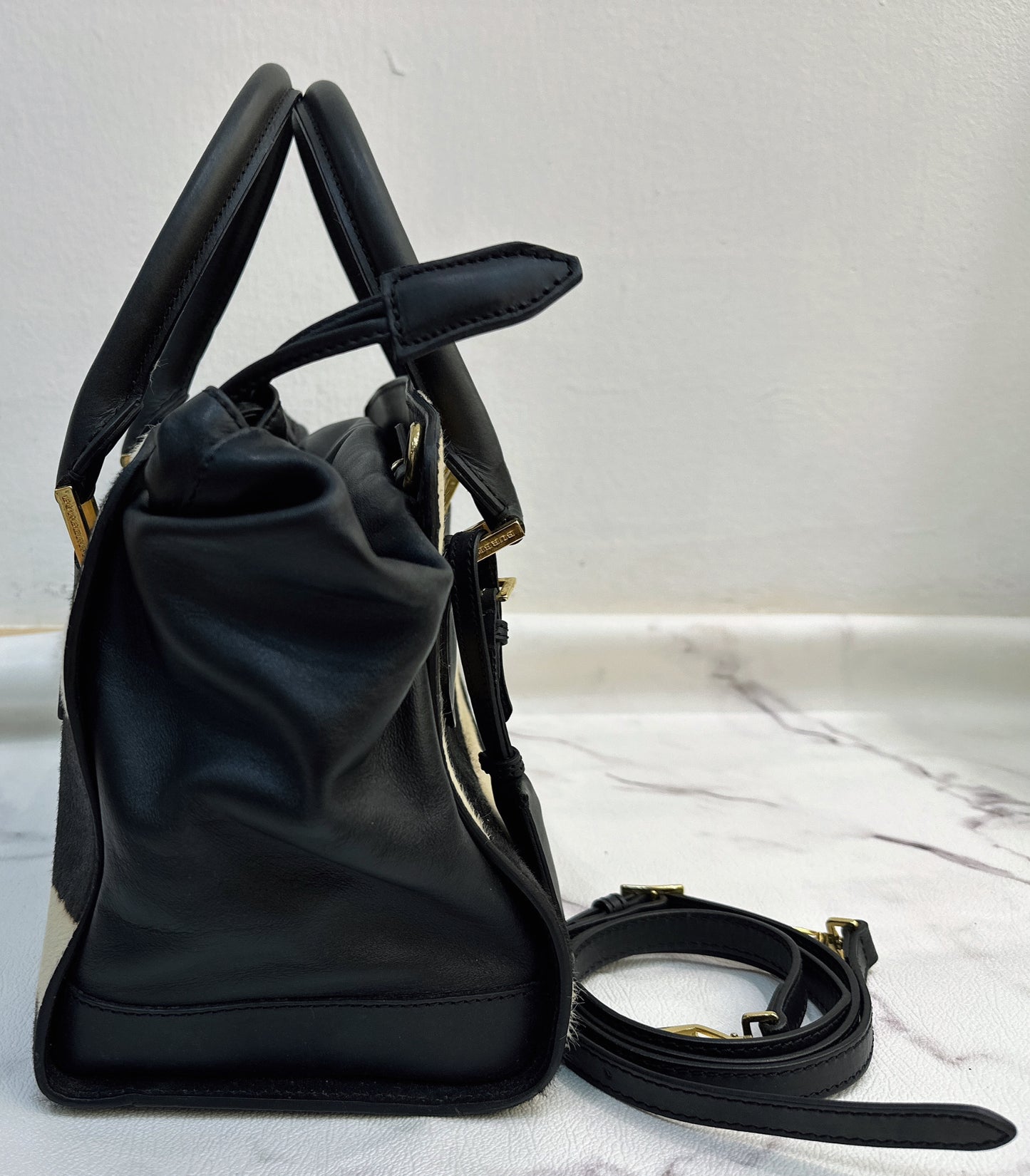 Burberry Black/White Zebra Print Calf Hair And Leather The Crush Drawstring Tote