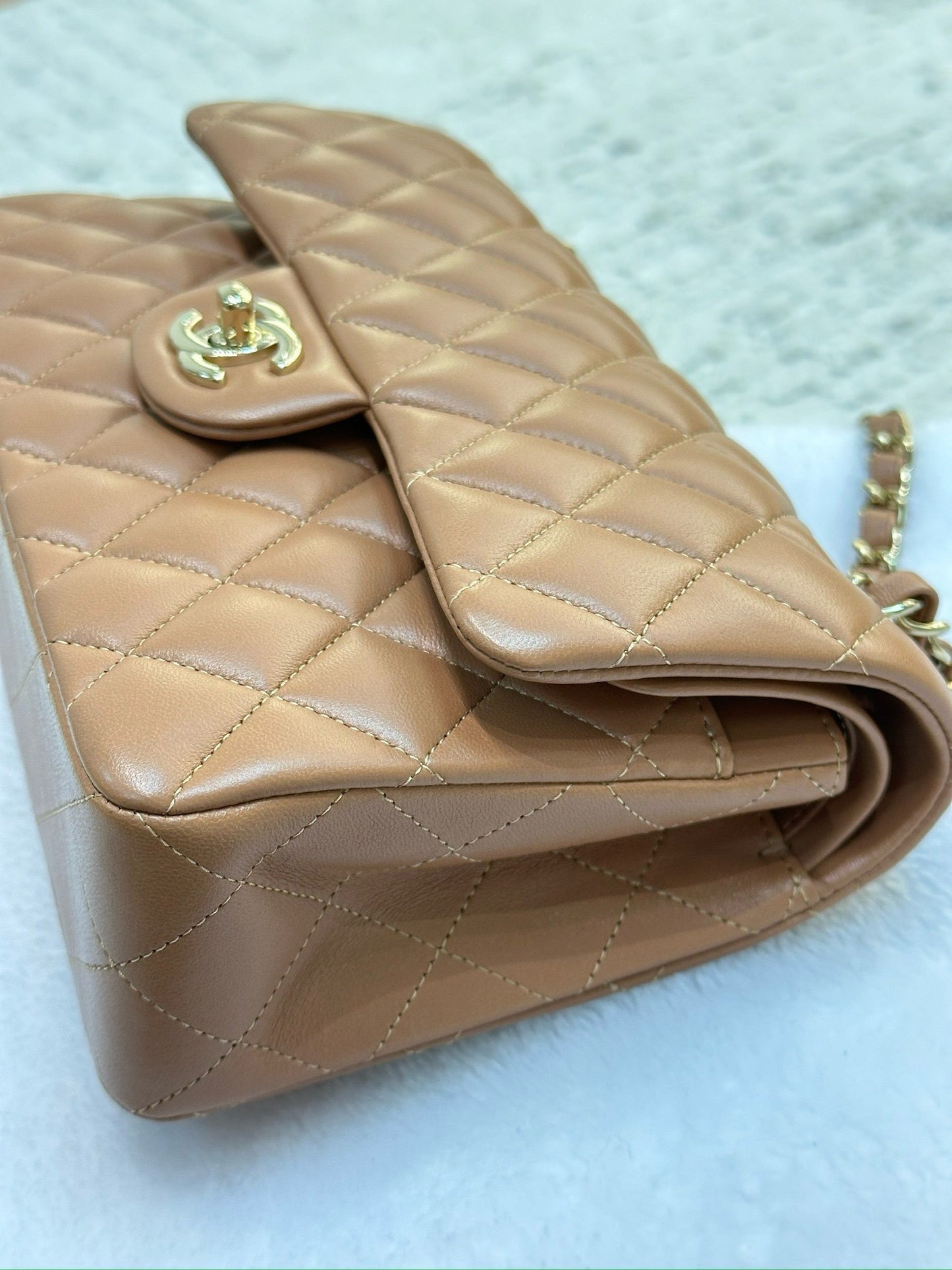 Chanel Small Lambskin Classic Double Flap Bag Dark Beige LGHW