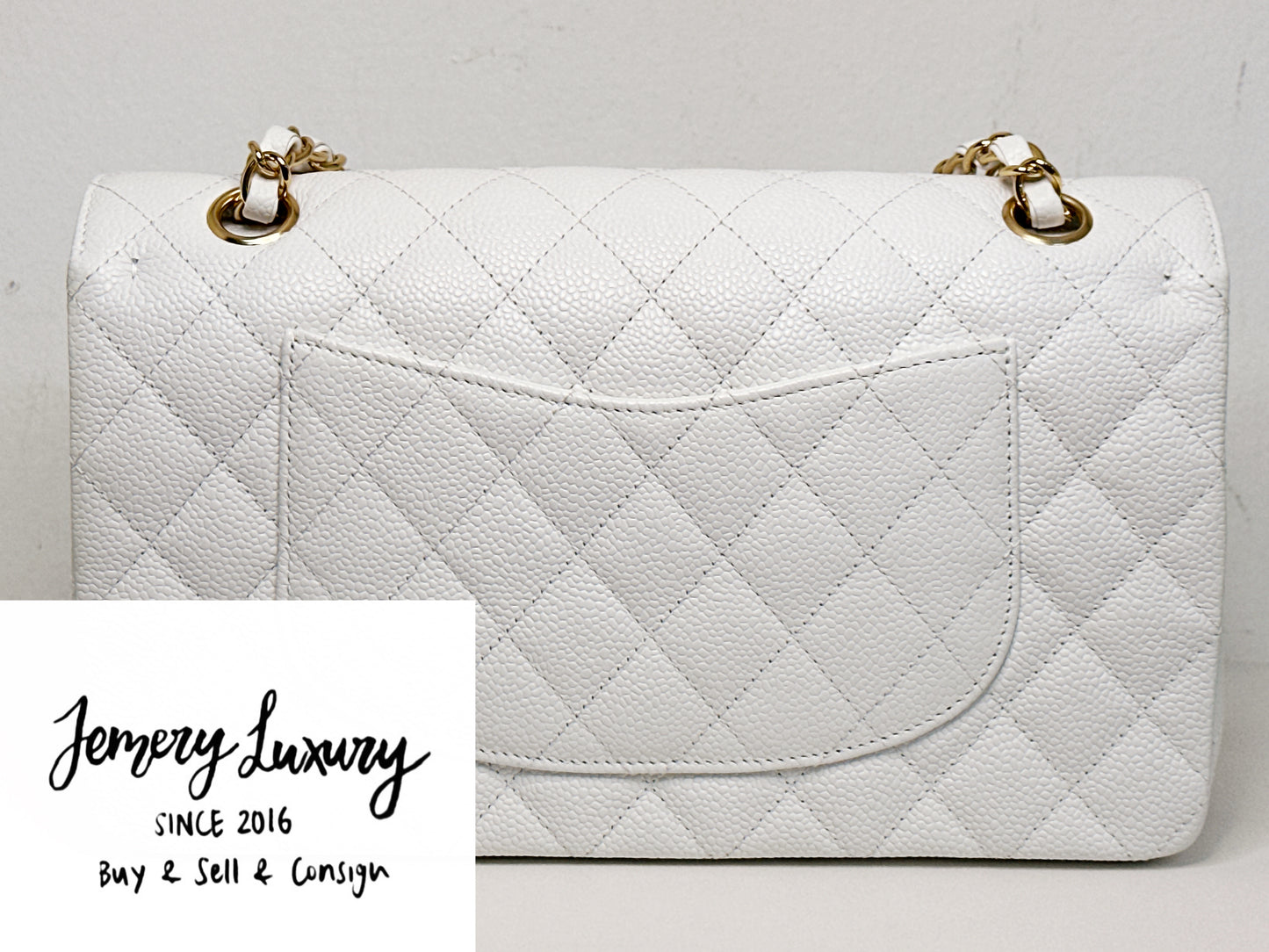 Chanel White Caviar Medium Classic Double Flap Bag 1350 holo card
