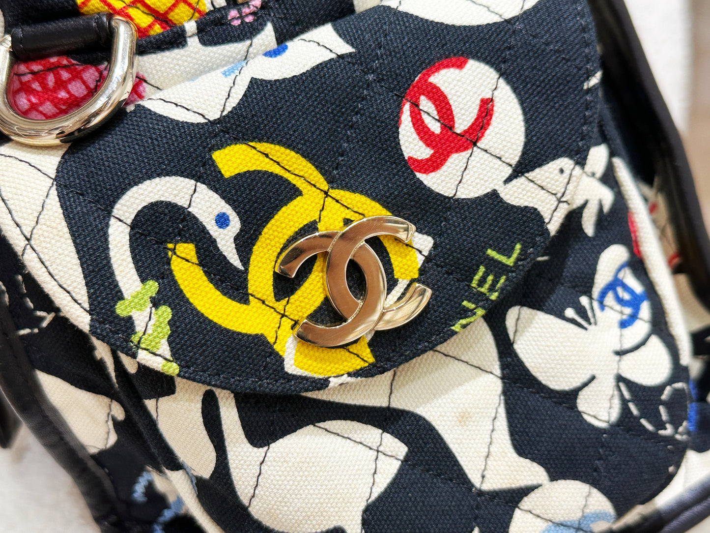 Chanel Canvas Baby Animals Diaper Bag Black 1119 holo card