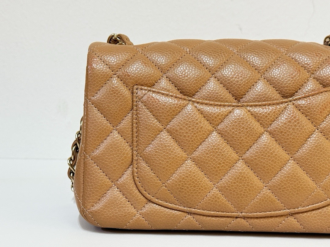 Chanel Classic Mini Rectangular Caviar Dark Beige Bag GHW 2598 holo
