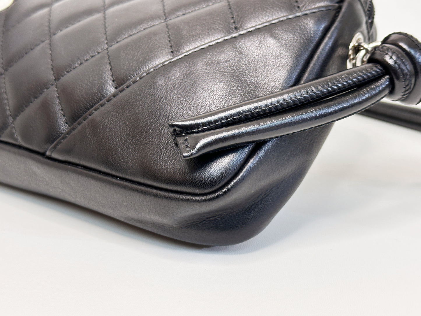 Chanel Calfskin Quilted Cambon Pochette Black White 92 holo card
