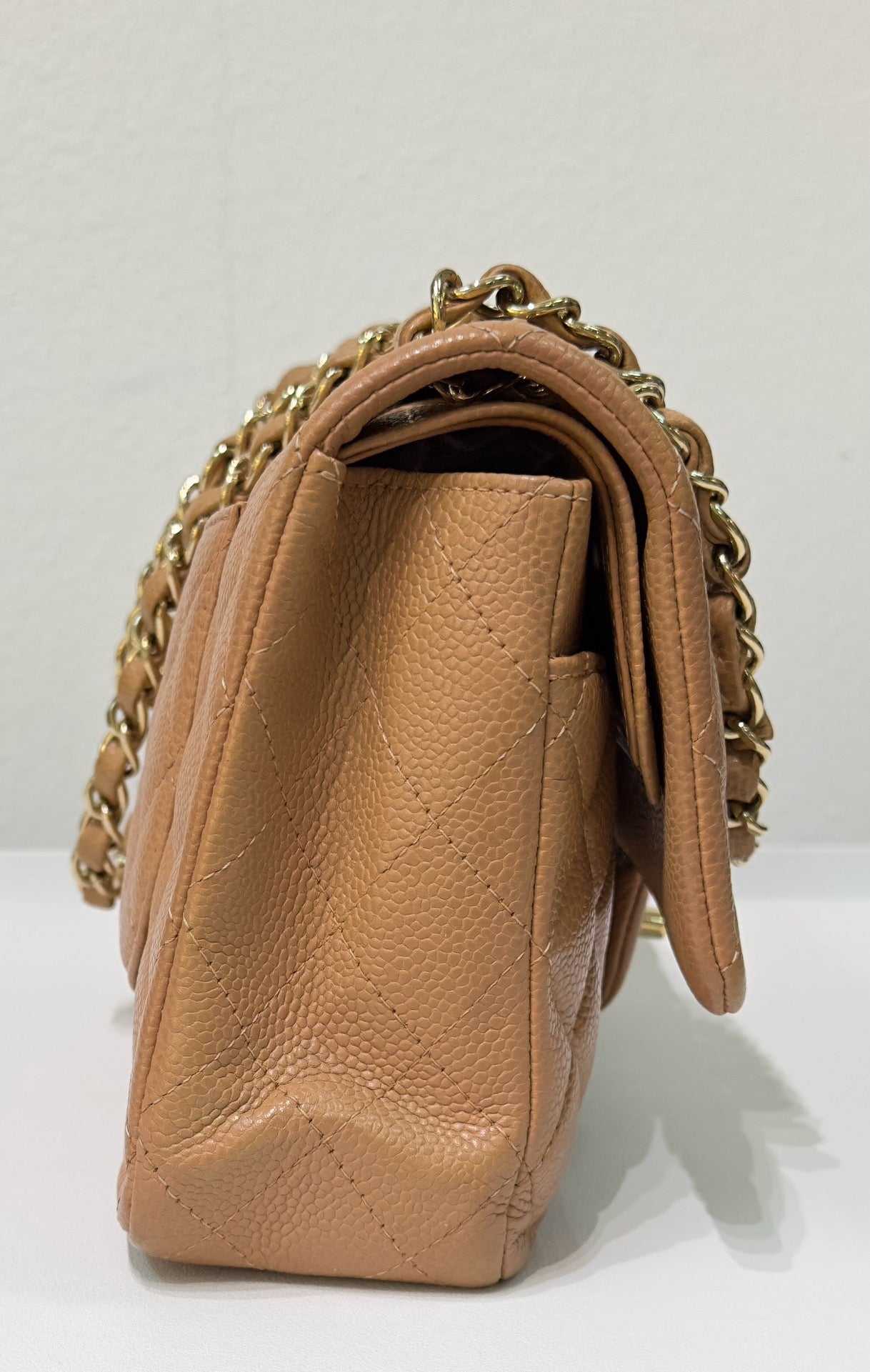Chanel Medium Caviar Quilted Double Flap Beige Bag 258315 Holo Card