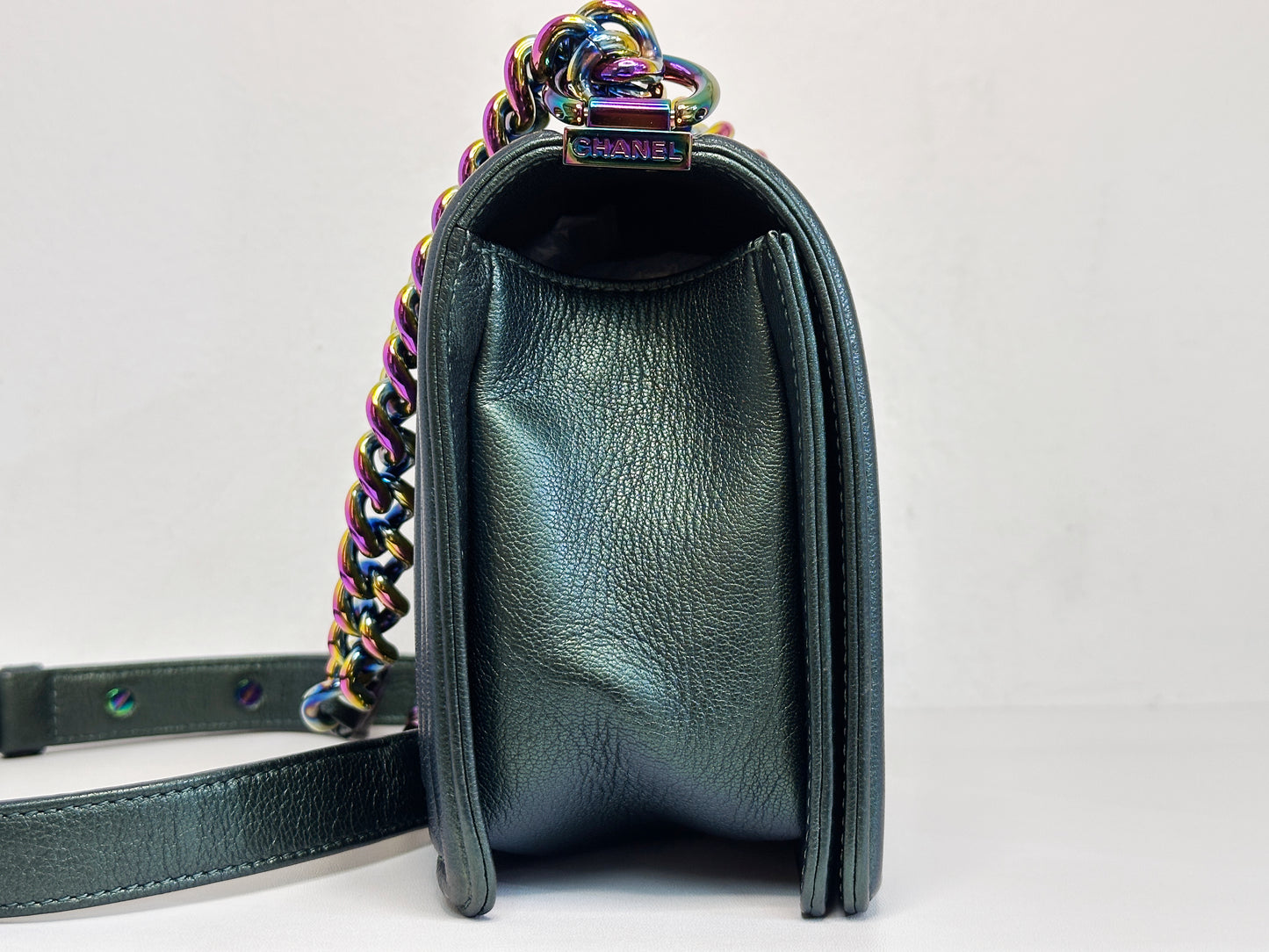Chanel Iridescent Goatskin Quilted Medium LeBoy Flap Green 2176 holo