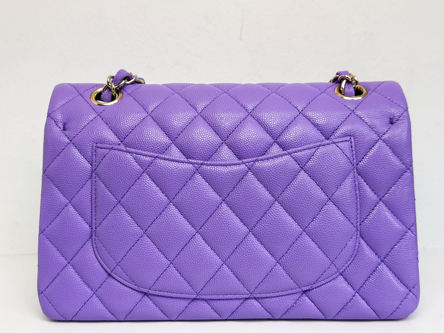 Chanel 20S Small Caviar Classic Quilted Double Flap Bag Purple LGHW 2976 holo card