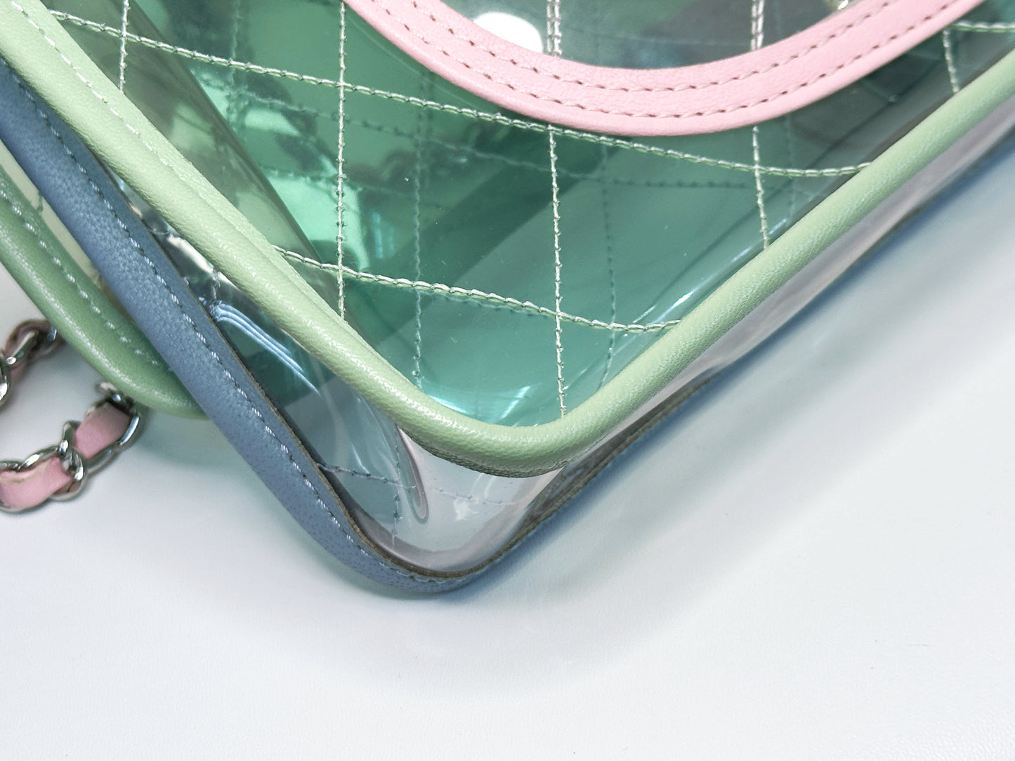 Chanel Coco Splash PVC Medium Flap Bag Green/Blue/Pink 2549 holo card