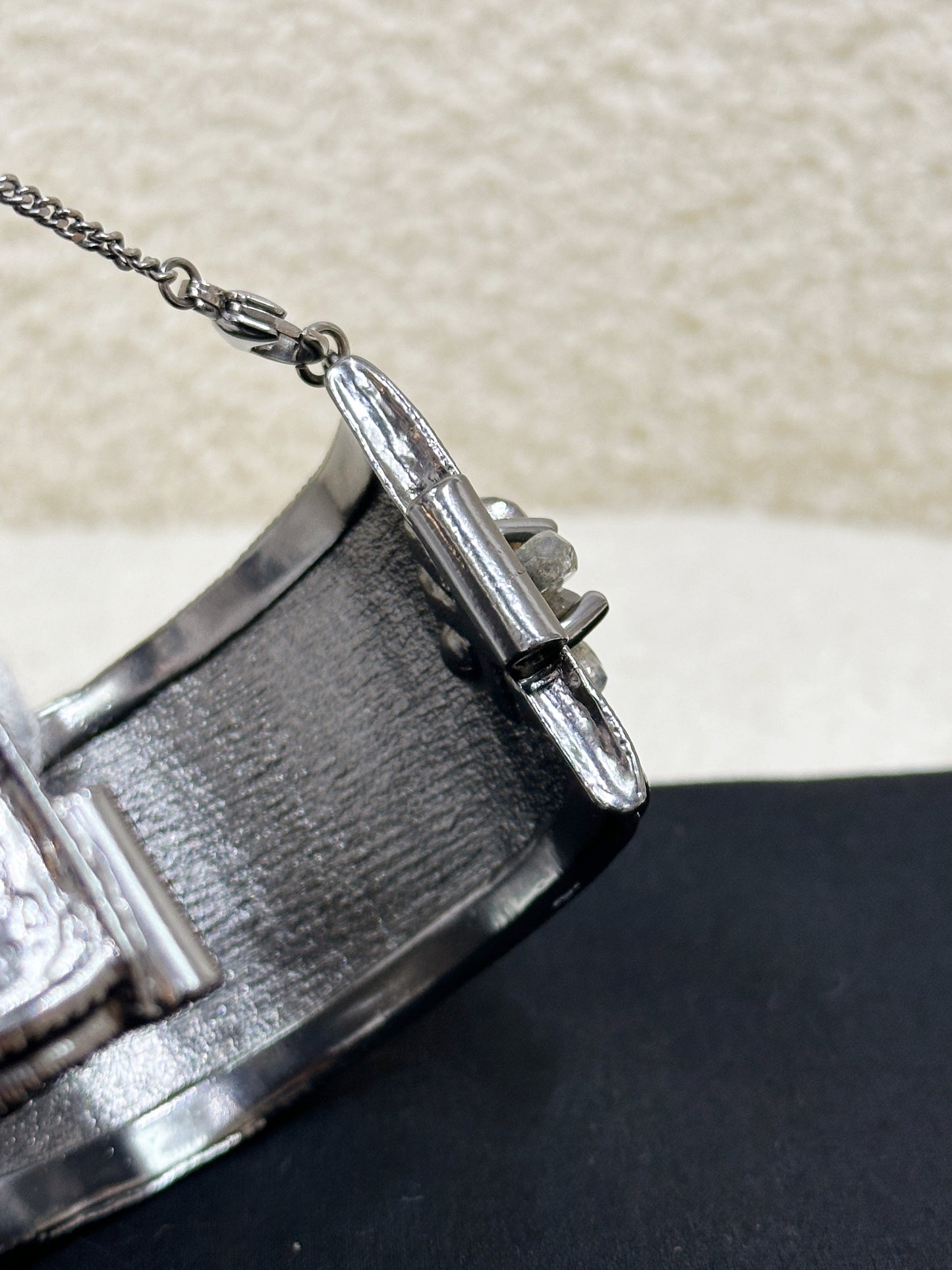 CHANEL SILVER FASHION JEWELRY BRACELET 12A GUNMETAL RHINESTONE BANGLE