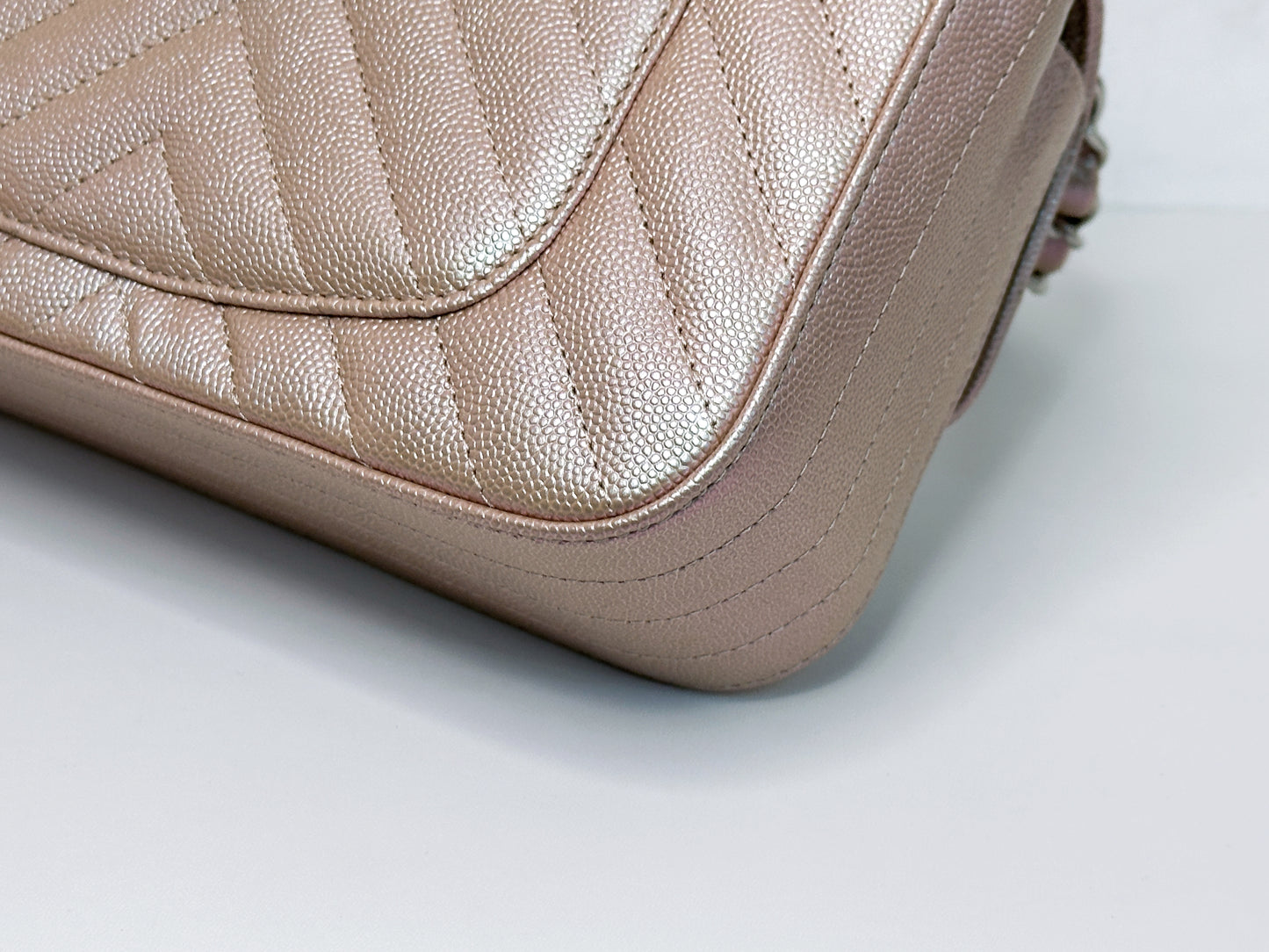 Chanel 17B Mini Rectangular Chevron Caviar Flap Bag Rose Gold SHW 2467 holo card
