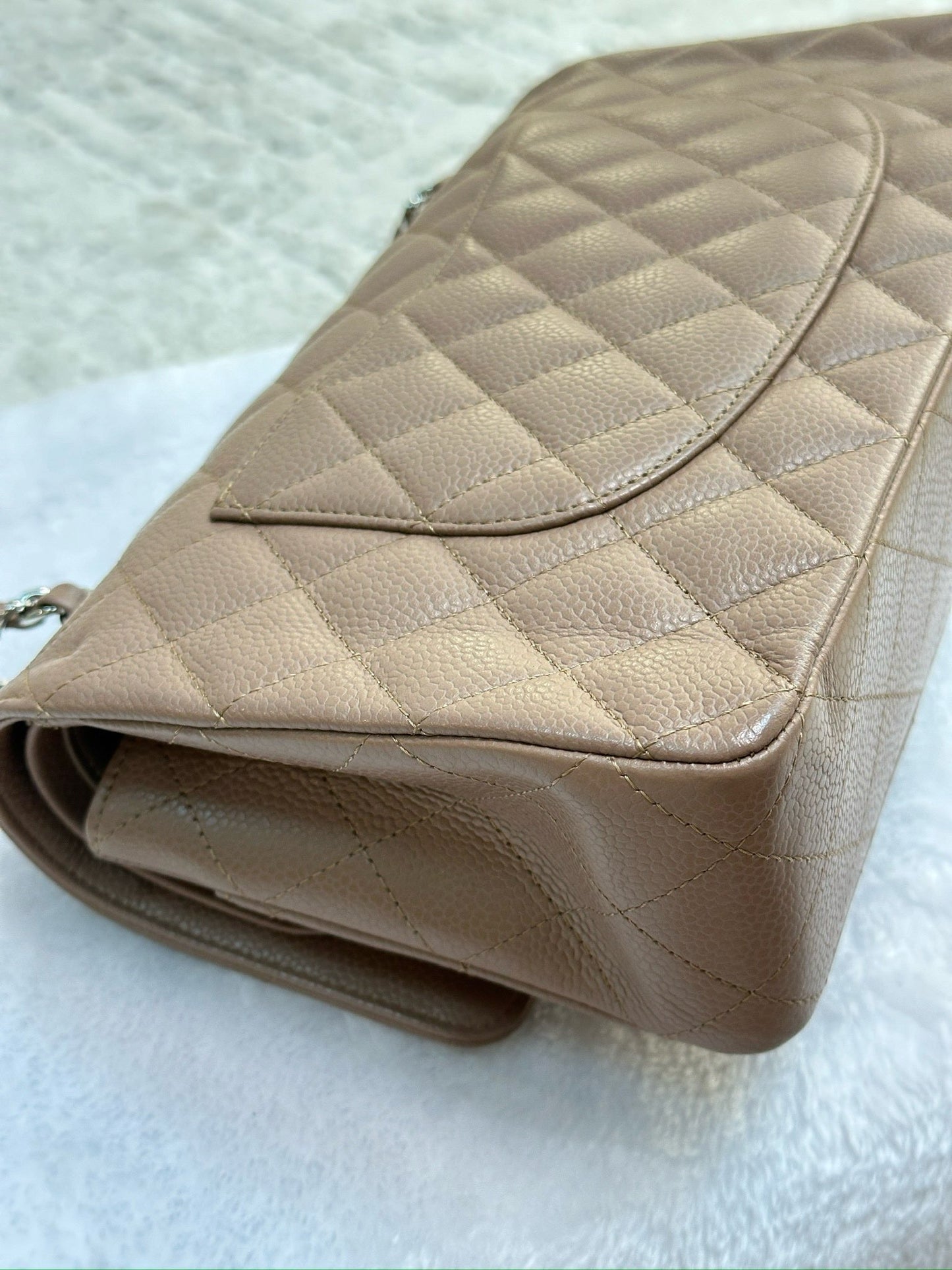 Chanel Medium Classic Caviar Double Flap Taupe SHW