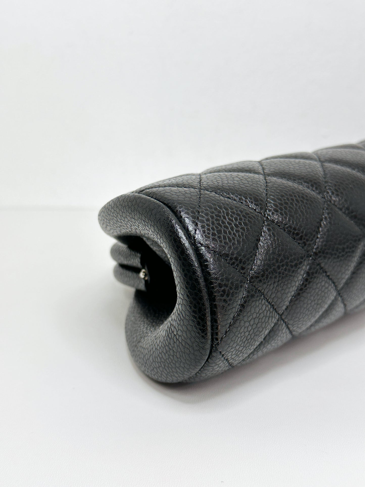 Chanel Quilted Timeless Kisslock Clutch Black Caviar SHW 1915 holo card