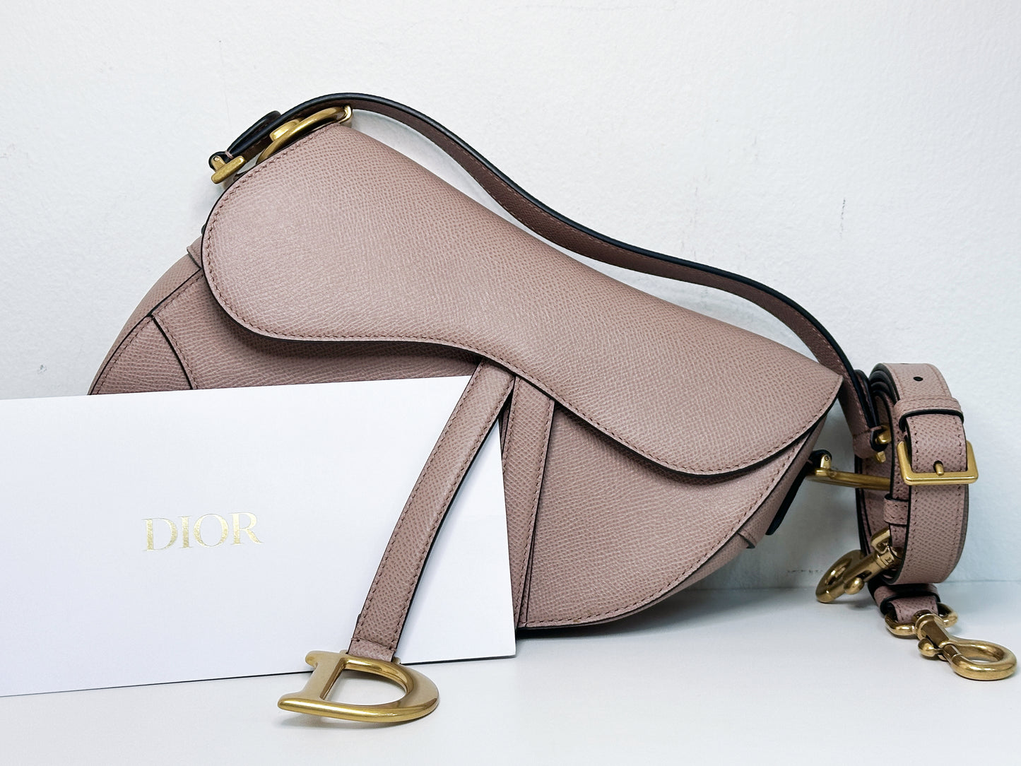 Christian Dior Saddle Bag with Strap Golden Saddle Nude Brush Grained Calfskin 2023 year