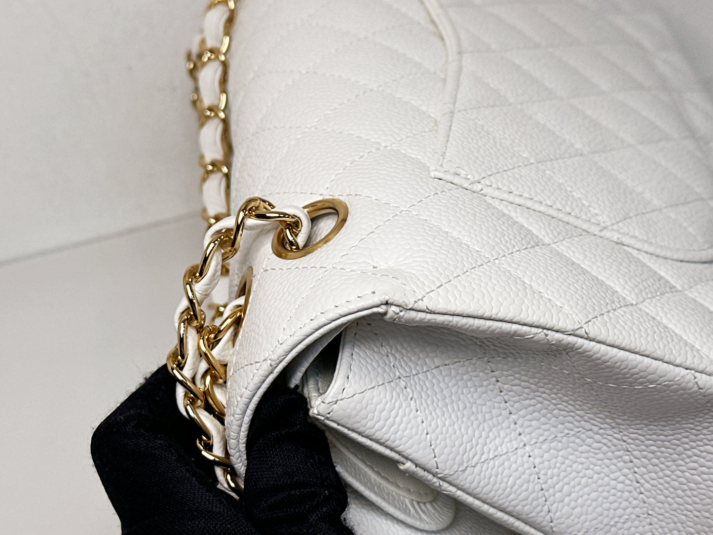 Chanel White Caviar Medium Classic Double Flap Bag 1350 holo card