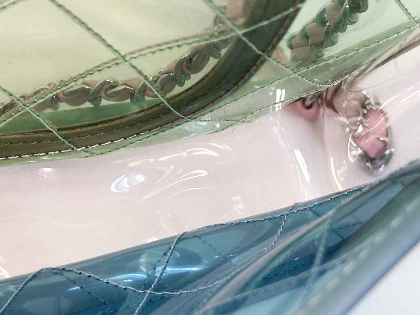 Chanel Coco Splash PVC Medium Flap Bag Green/Blue/Pink 2549 holo card