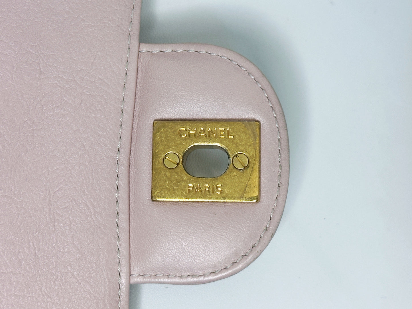 Chanel Classic Mini Rectangular 17C Light Pink Chevron Calfskin with brushed gold hardware 2383 holo card
