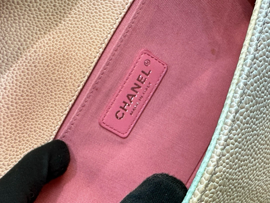Chanel Medium Caviar Quilted Rainbow LeBoy Flap Pink Multicolor