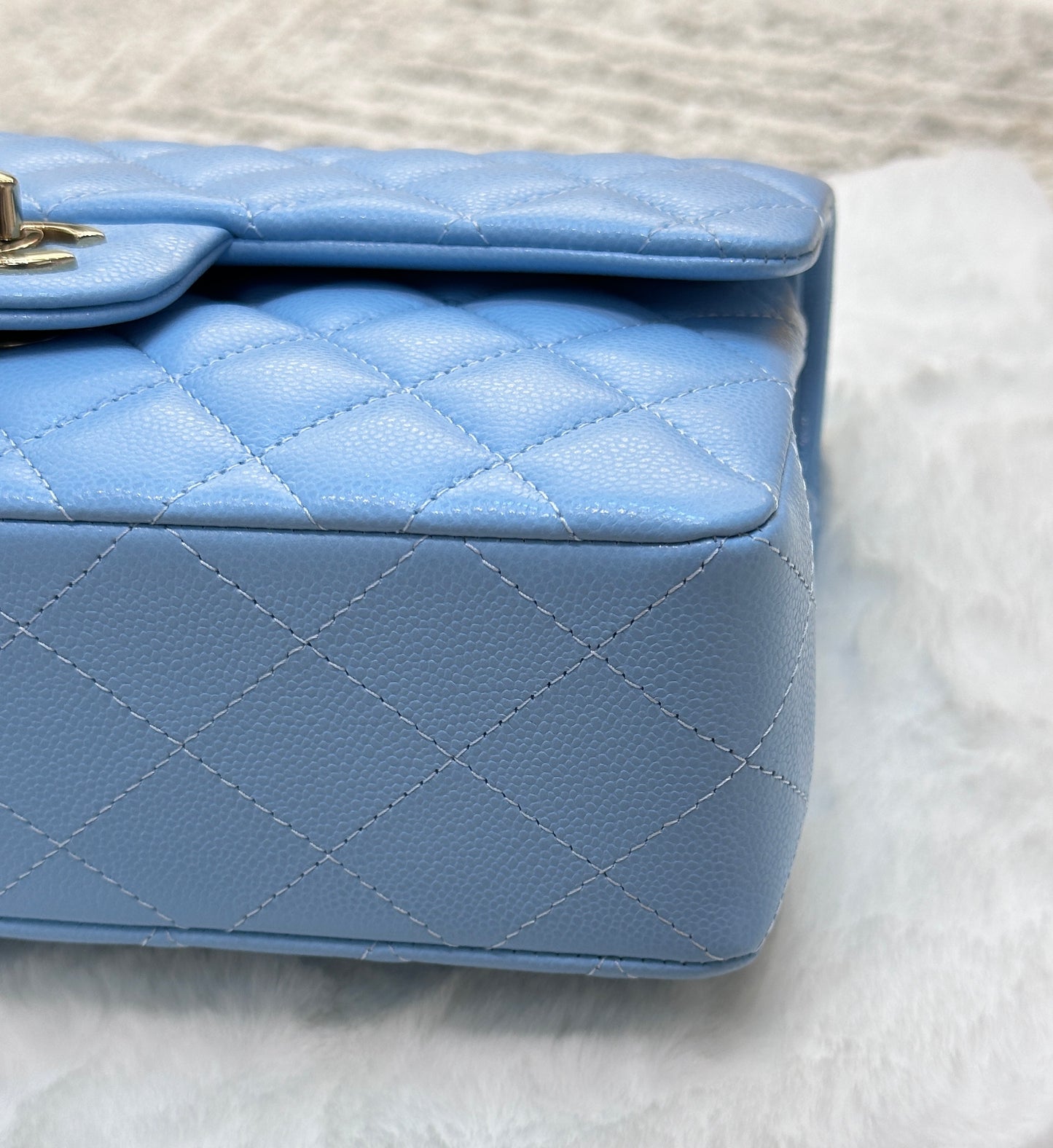 Chanel Small Classic Flap Ligth Blue Caviar Light Gold Hardware