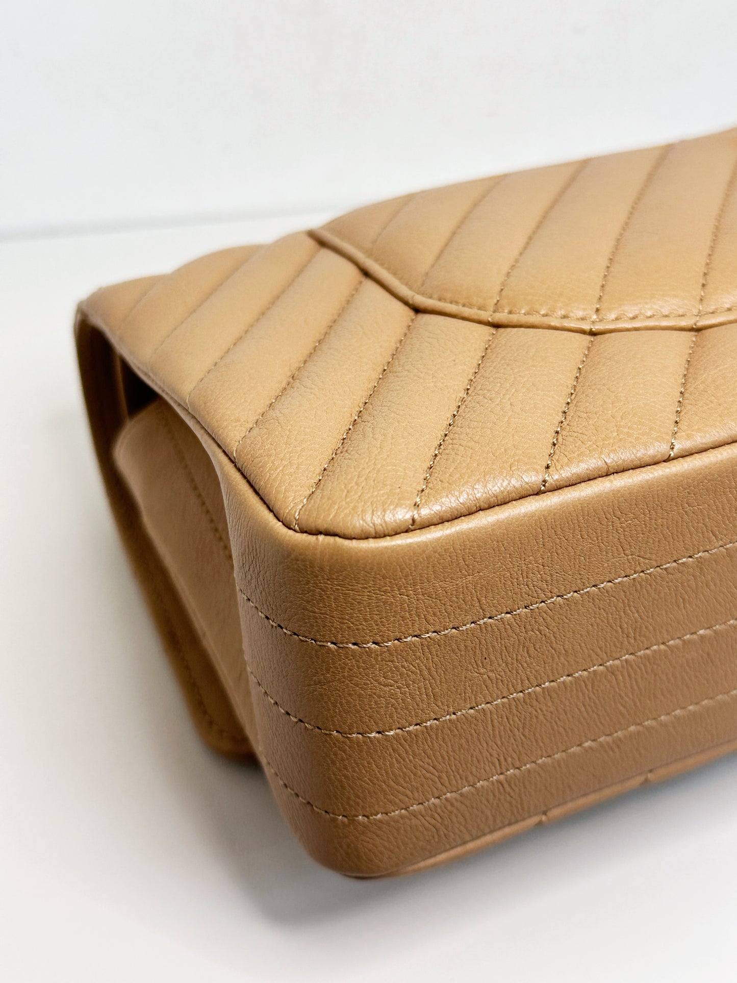 Chanel Calfskin Chevron Quilted Medium Double Flap Beige 2383 holo card
