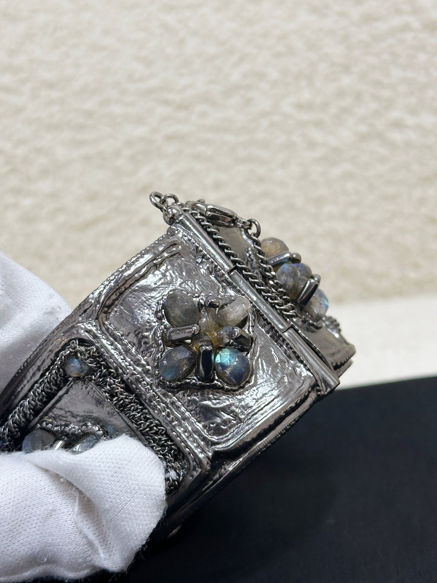 CHANEL SILVER FASHION JEWELRY BRACELET 12A GUNMETAL RHINESTONE BANGLE