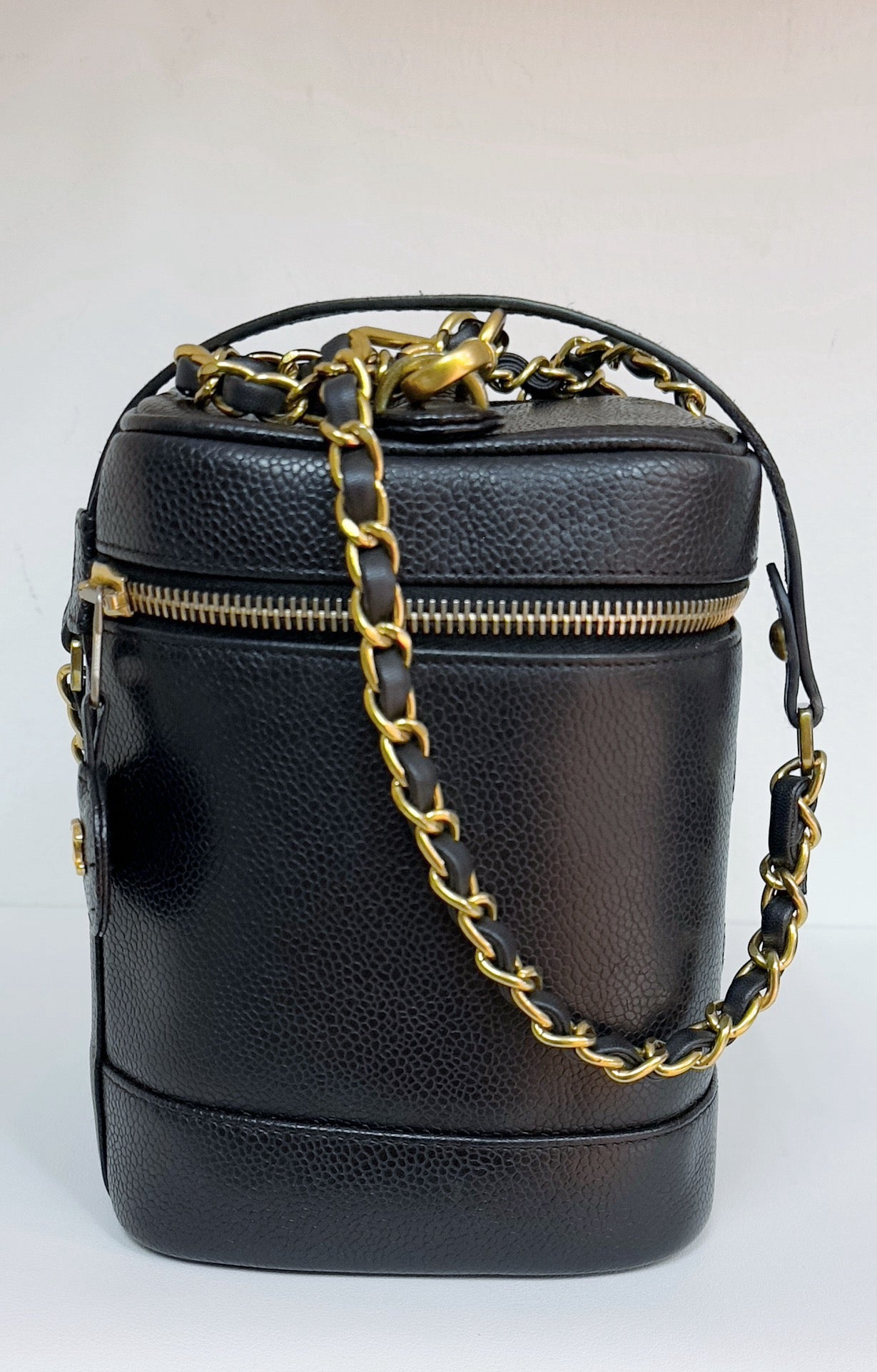 Chanel Vintage Vanity Case Black Caviar GHW 2 holo card