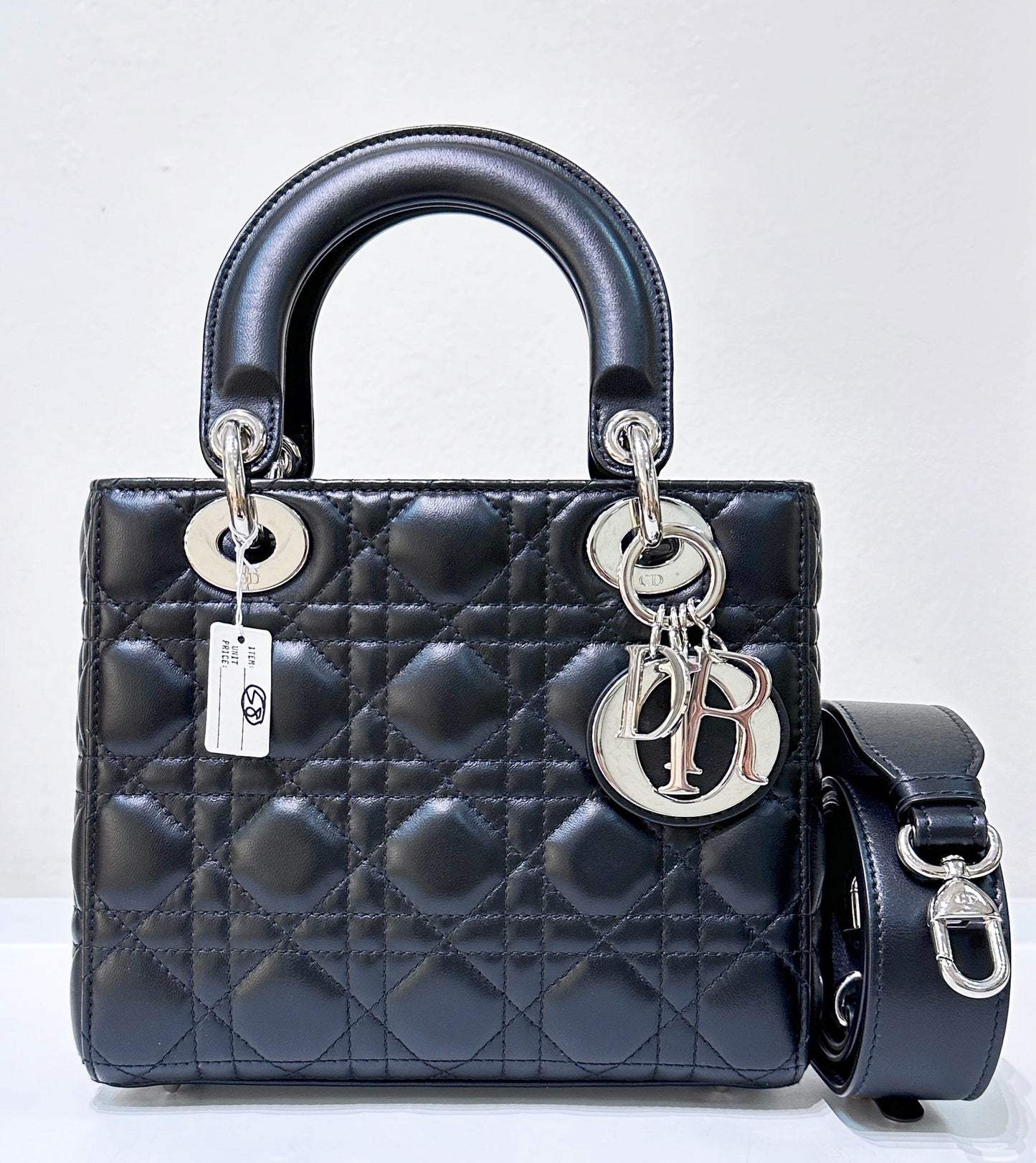 CHRISTIAN DIOR Lambskin Cannage Small My ABCDior Lady Dior Black Silver Accessories