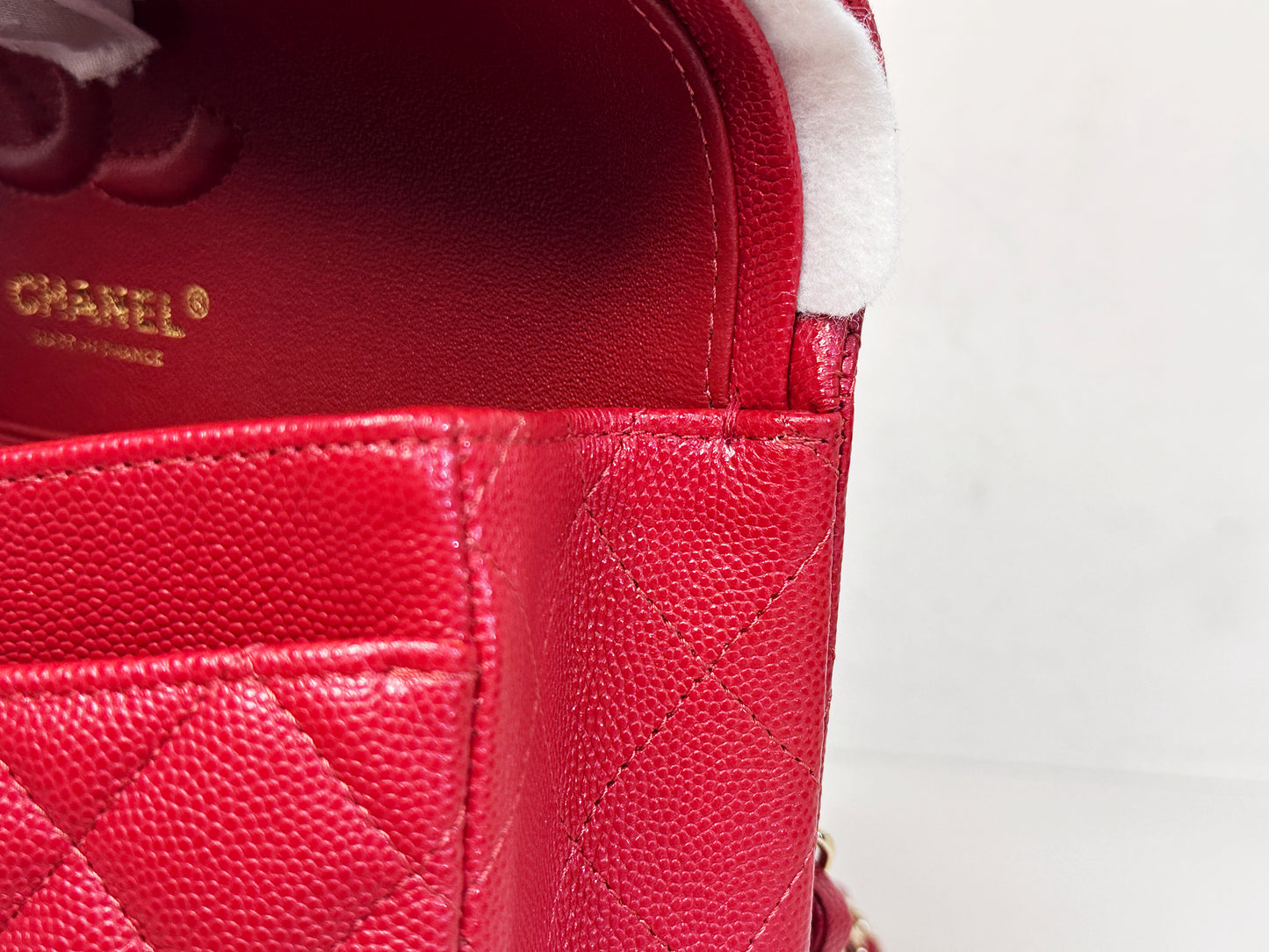 Chanel 19B Small Quilted Caviar Classic Double Flap Bag Red 2851 holo card