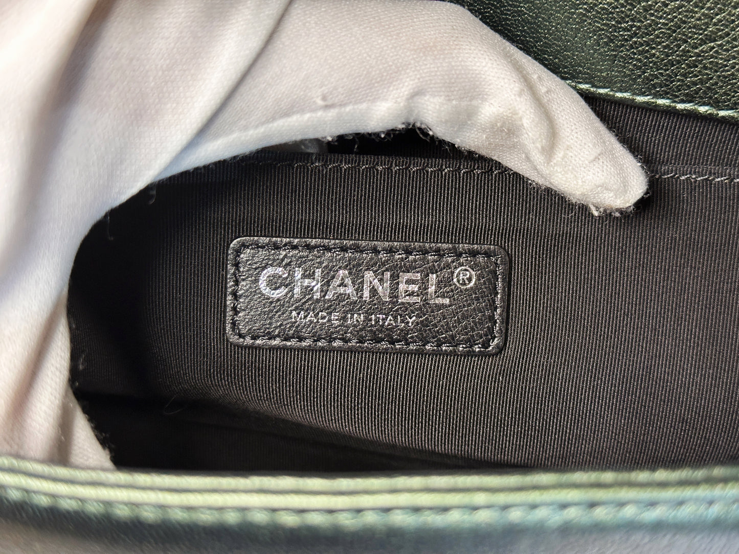 Chanel Iridescent Goatskin Quilted Medium LeBoy Flap Green 2176 holo