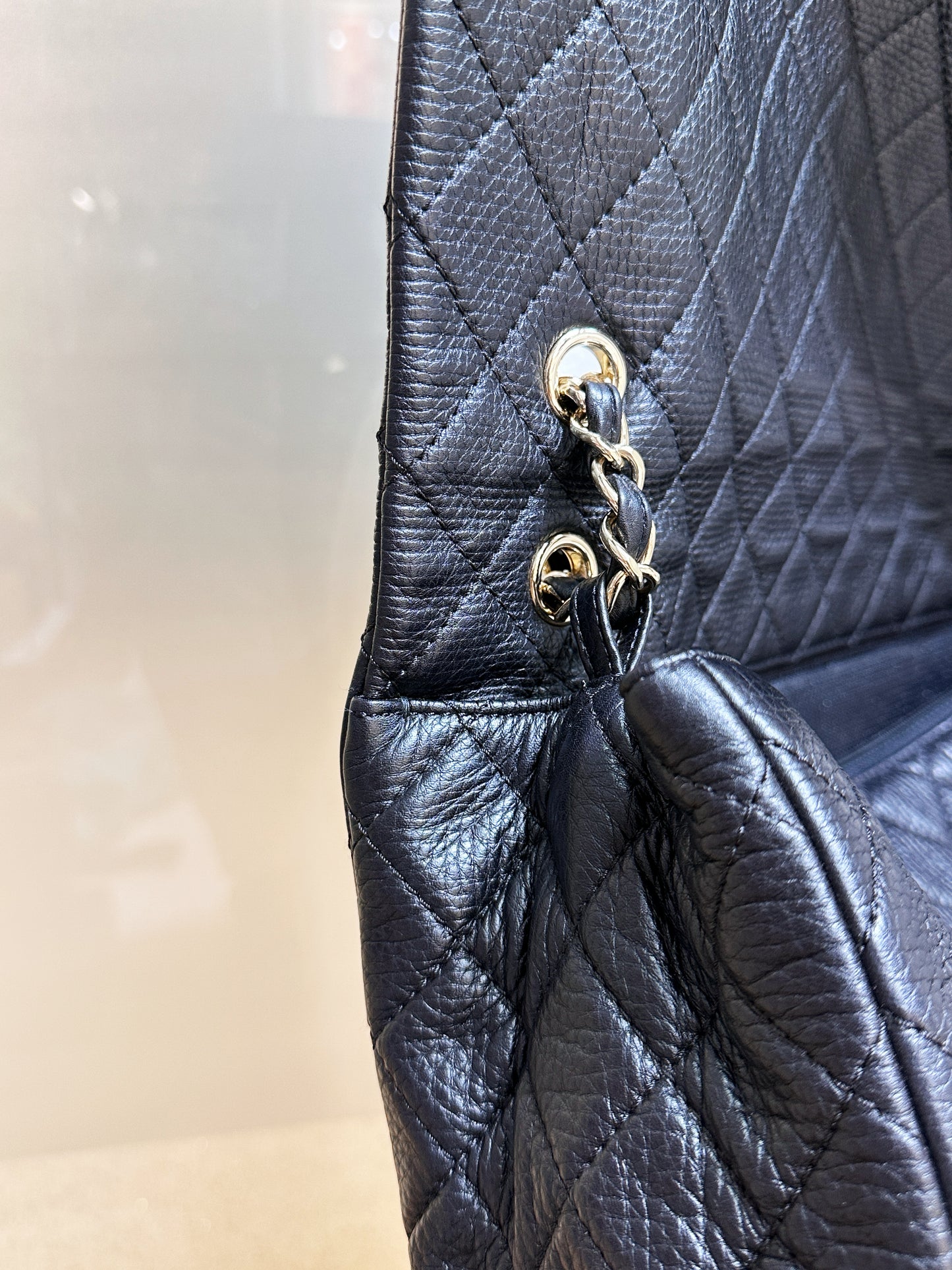 Chanel 2017 Calfskin Quilted XXL Travel Flap shoulder bag Black GHW 2354 holo card