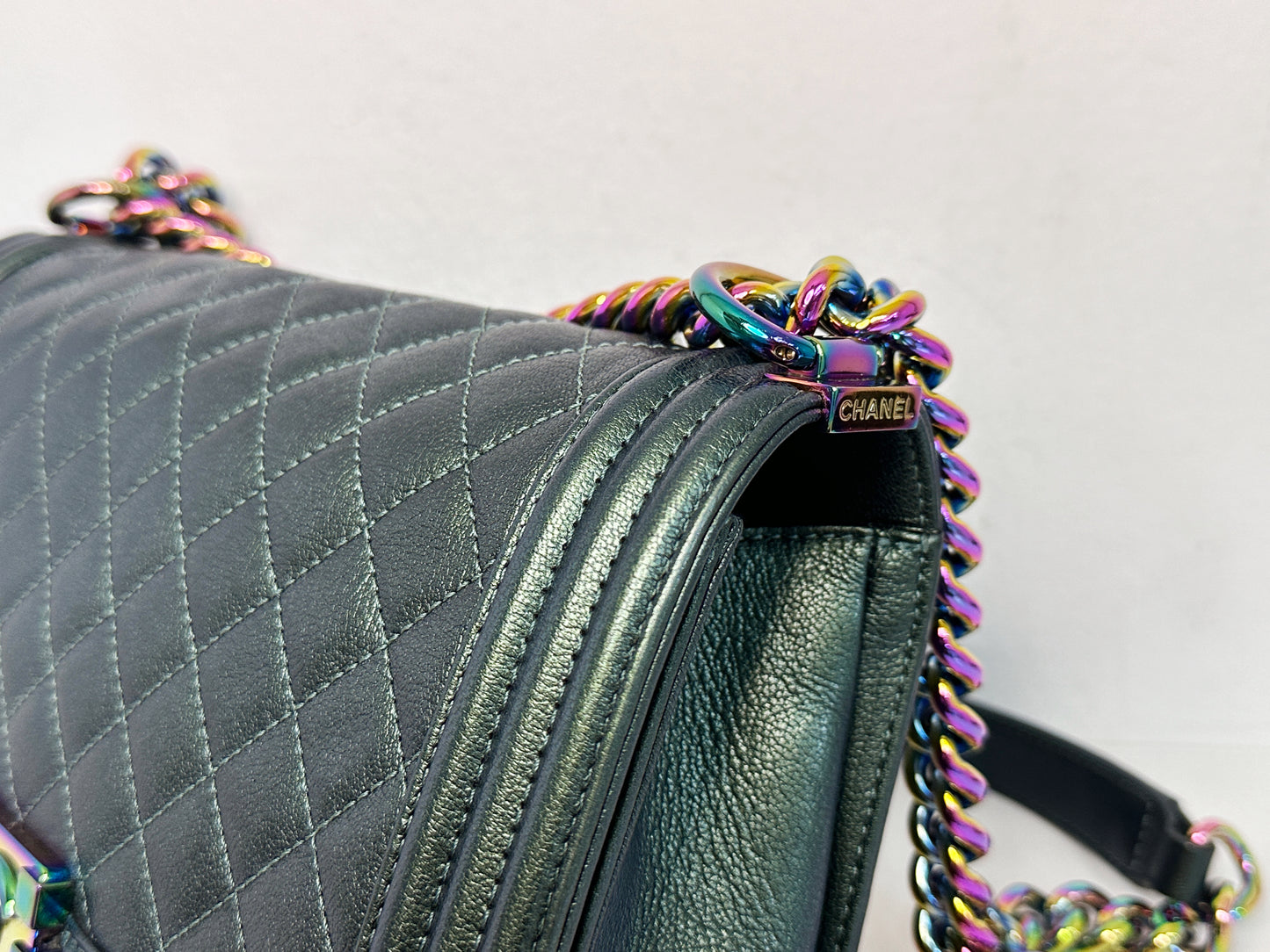 Chanel Iridescent Goatskin Quilted Medium LeBoy Flap Green 2176 holo