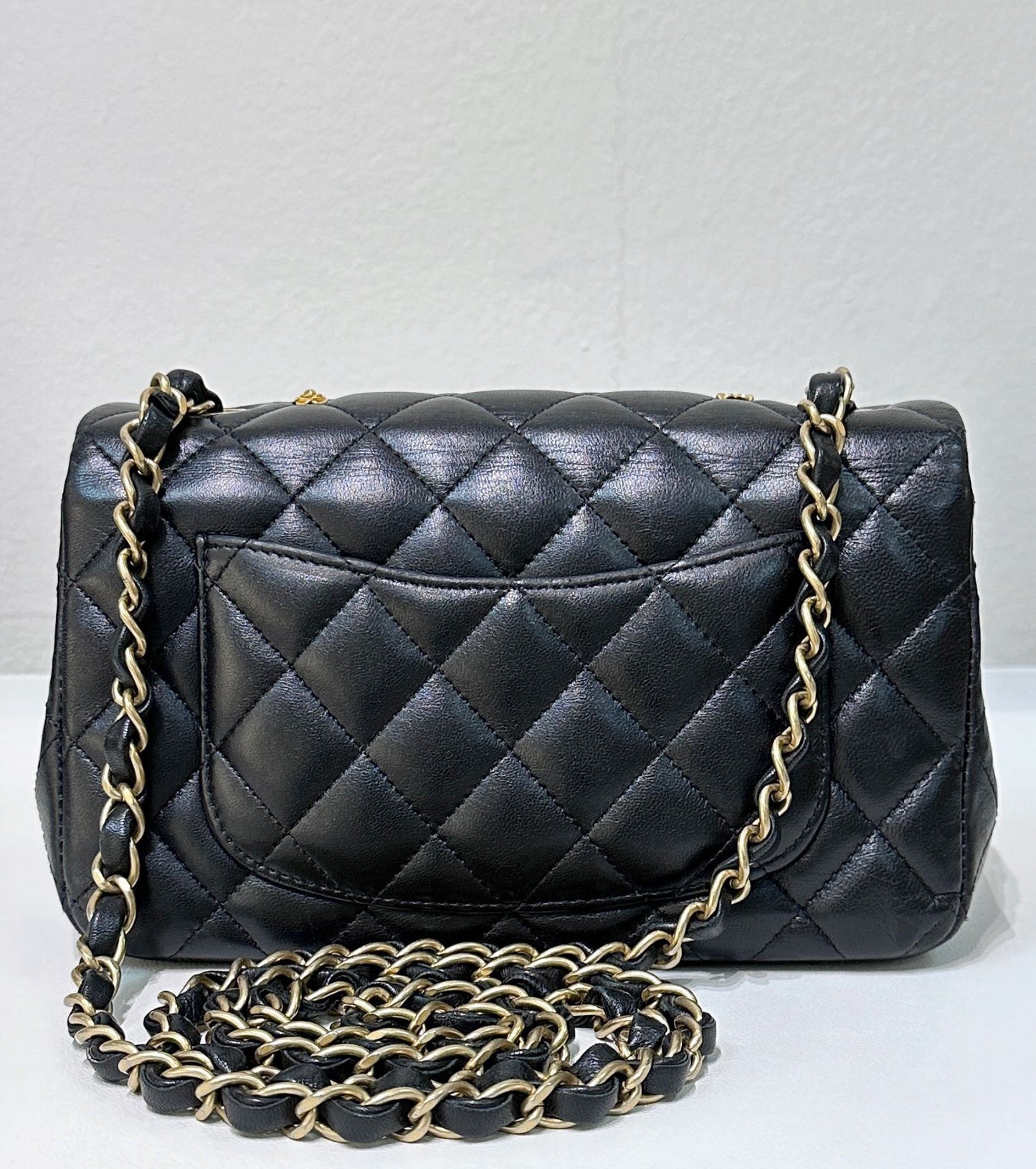 Chanel Mini Rectangular Lambskin Quilted Studded Flap Black