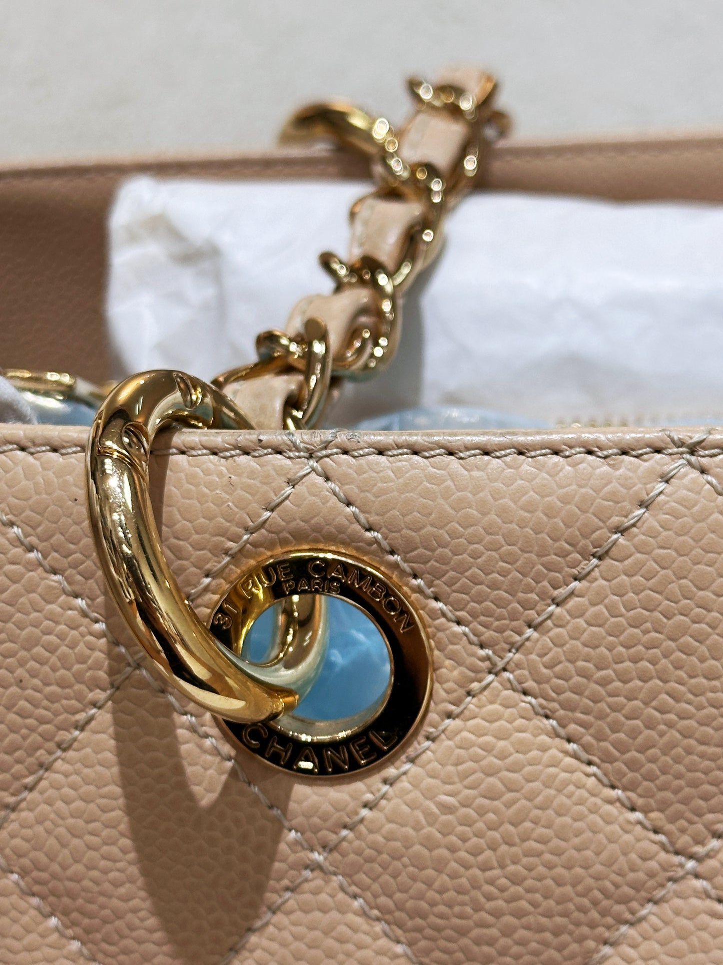 Chanel Caviar Grand Shopping Tote GST Beige GHW 1700 holo card