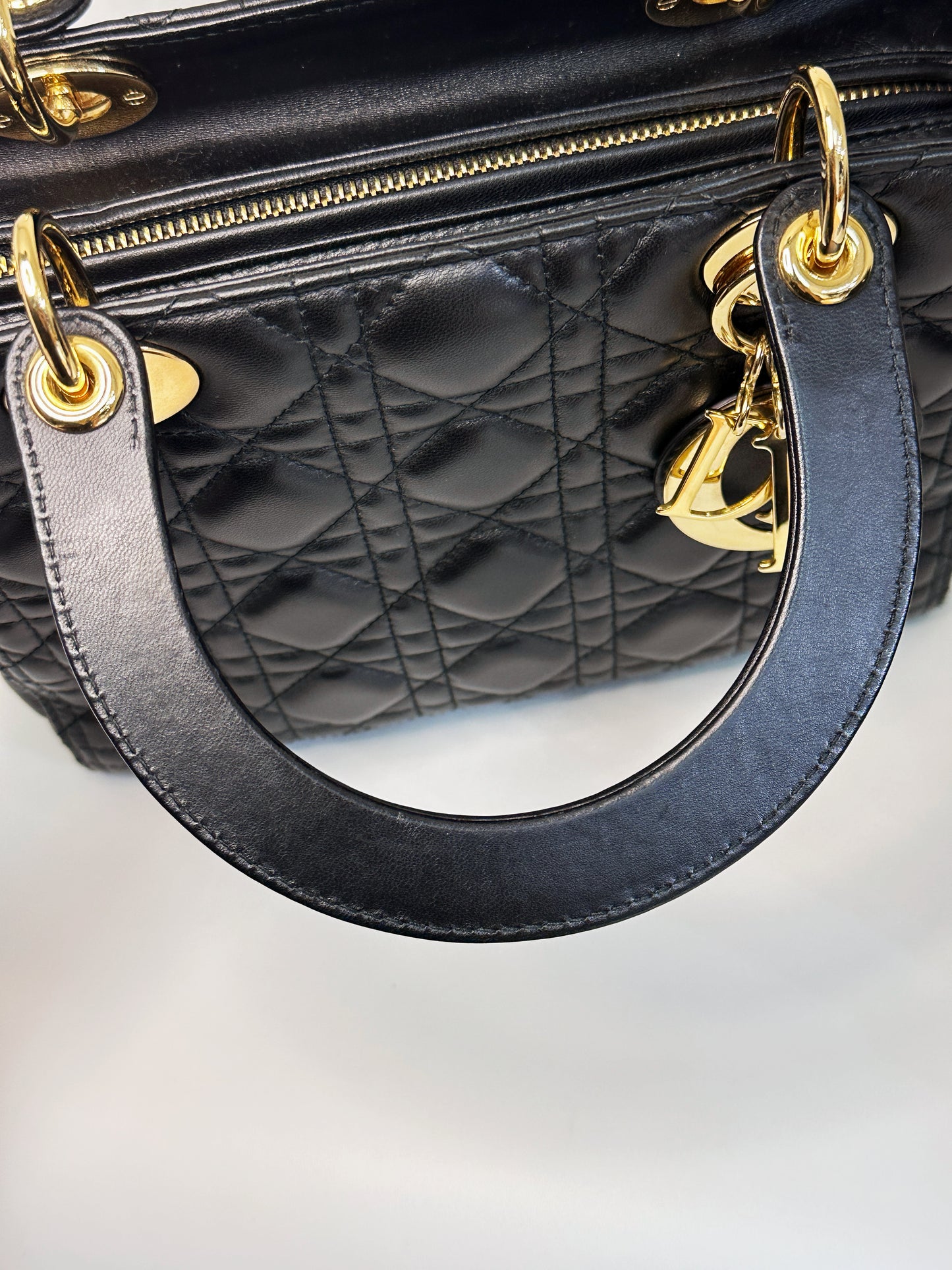Christian Dior Medium Cannage Lambskin Lady Dior Bag Black GHW