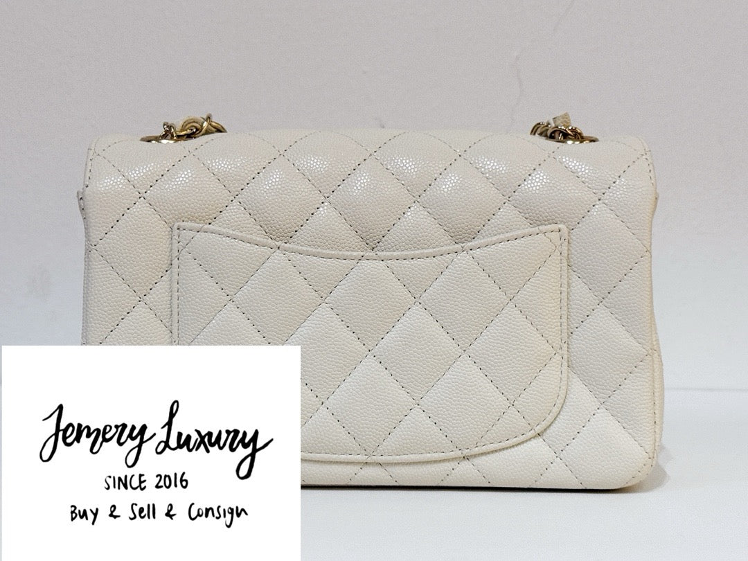 Chanel Mini Rectangle Caviar ivory 17C GHW 2339 holo