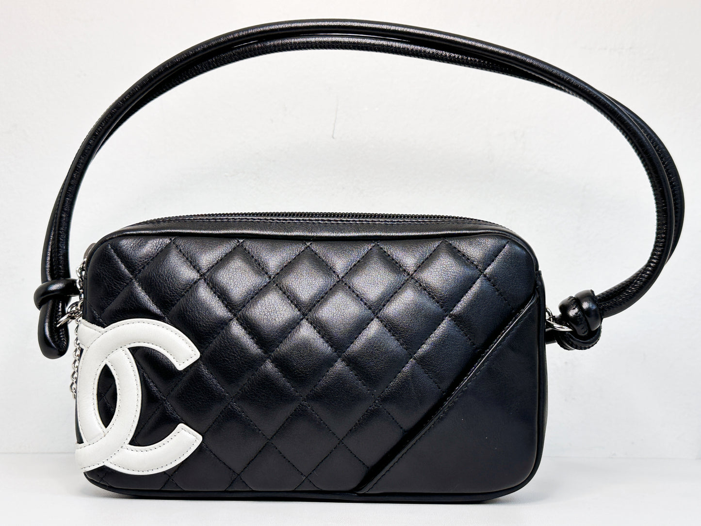 Chanel Calfskin Quilted Cambon Pochette Black White 92 holo card