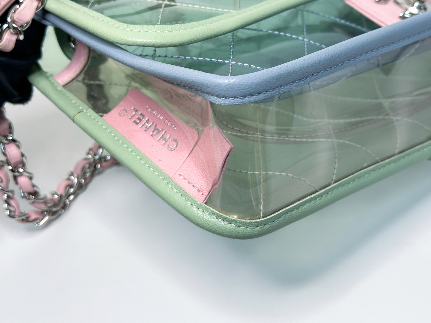 Chanel Coco Splash PVC Medium Flap Bag Green/Blue/Pink 2549 holo card