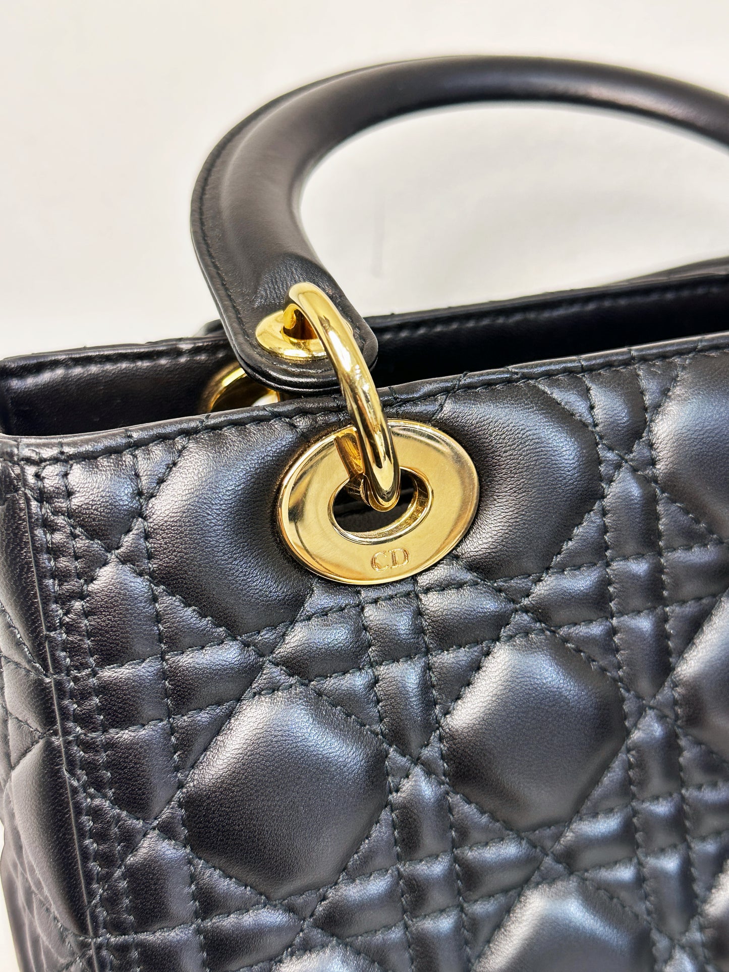 Christian Dior Medium Cannage Lambskin Lady Dior Bag Black GHW