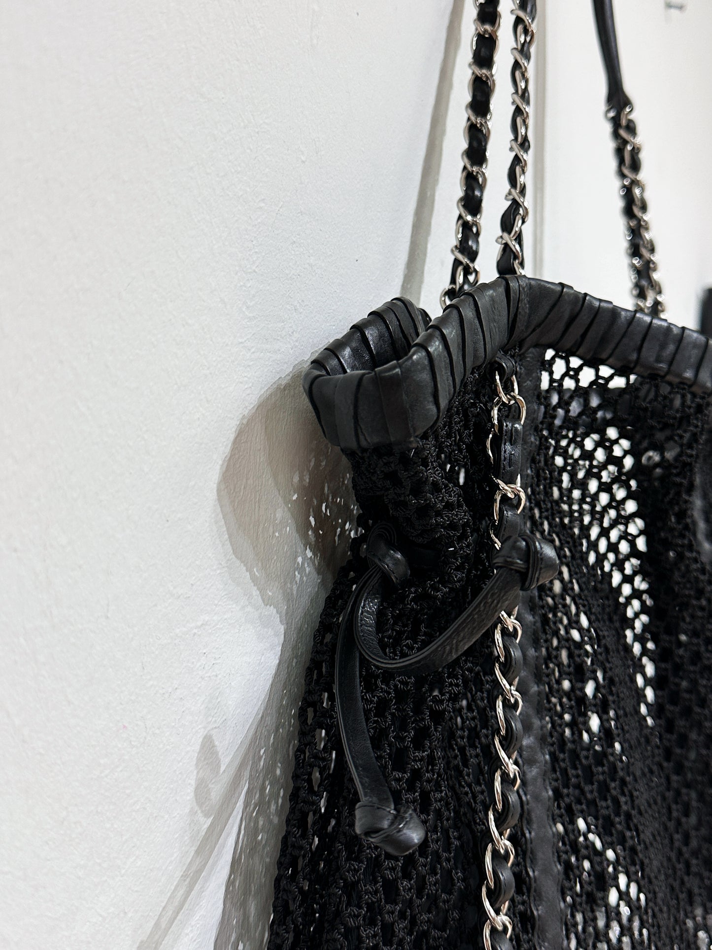 Chanel Limited Edition Resort Black Fringe Mesh Tote Bag 1426 holo