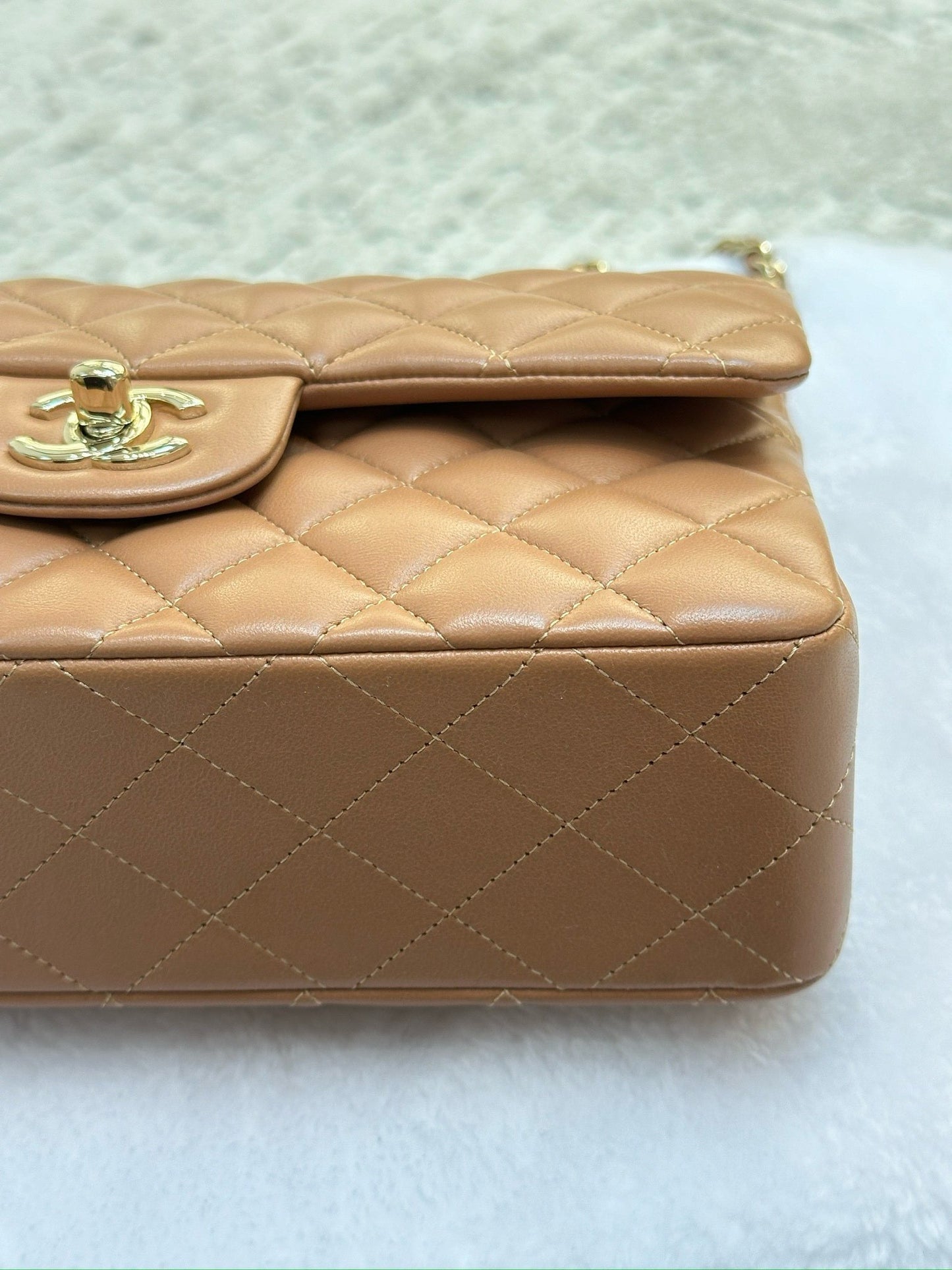 Chanel Small Lambskin Classic Double Flap Bag Dark Beige LGHW