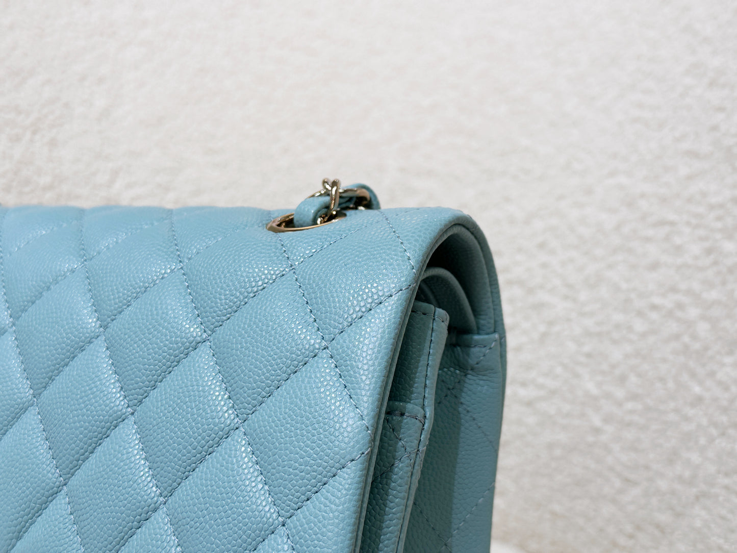 Chanel Classic Flap Medium 20C Tiffany Blue Caviar Light Gold Hardware 294 holo card