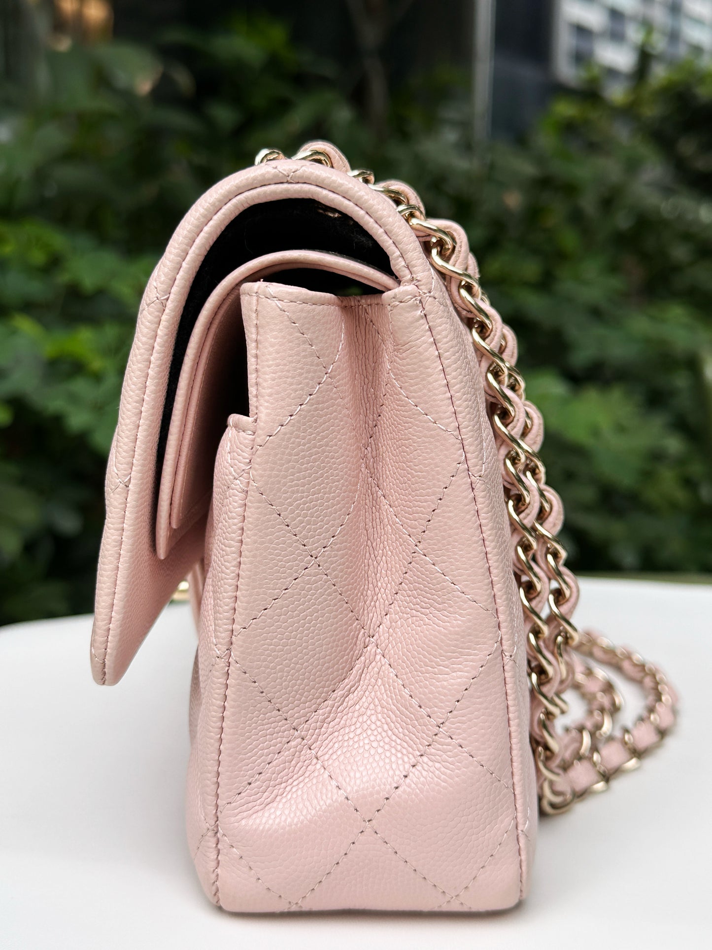 Chanel Medium Caviar Quilted Double Flap Light Pink 21COutside