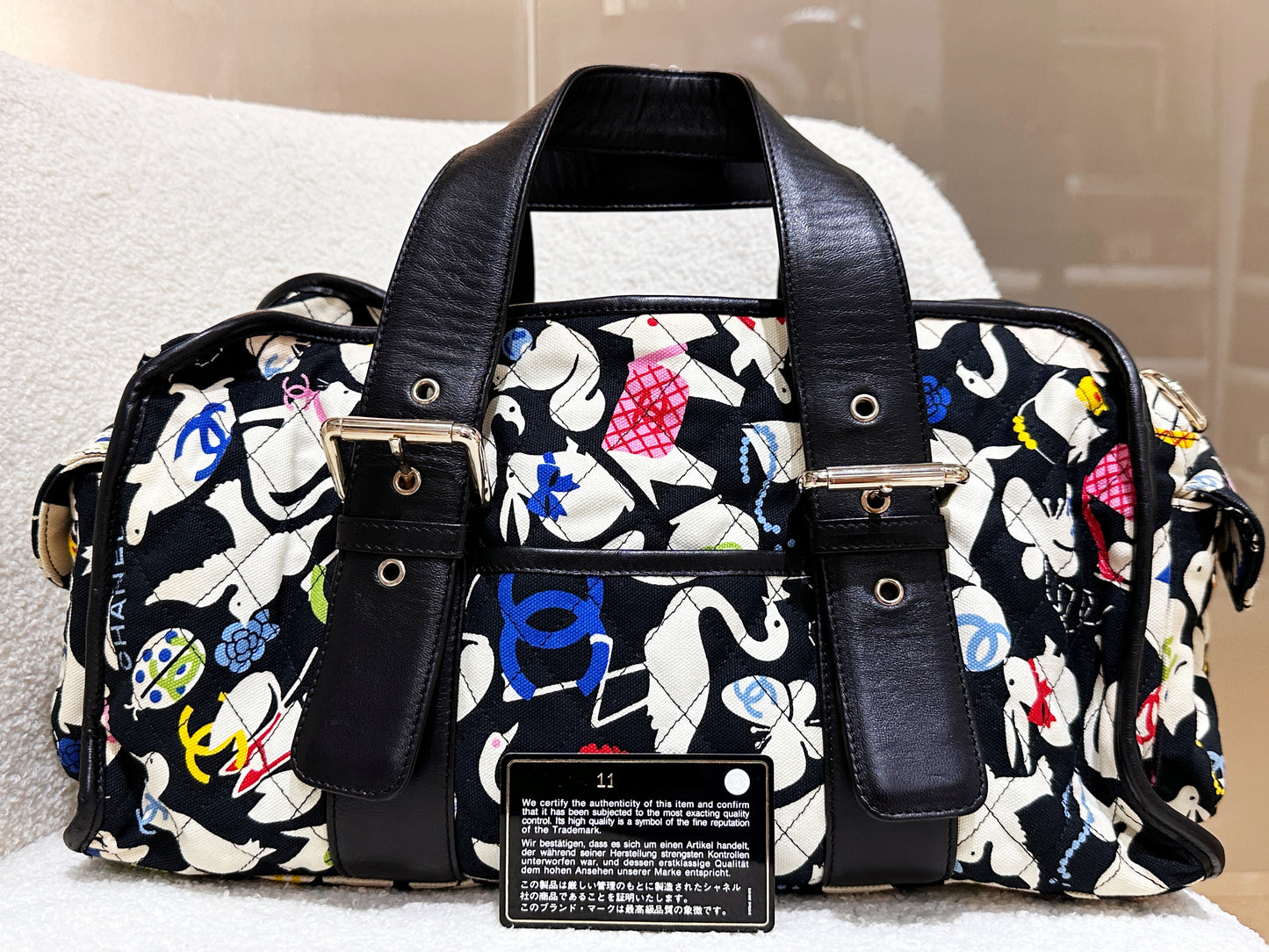Chanel Canvas Baby Animals Diaper Bag Black 1119 holo card