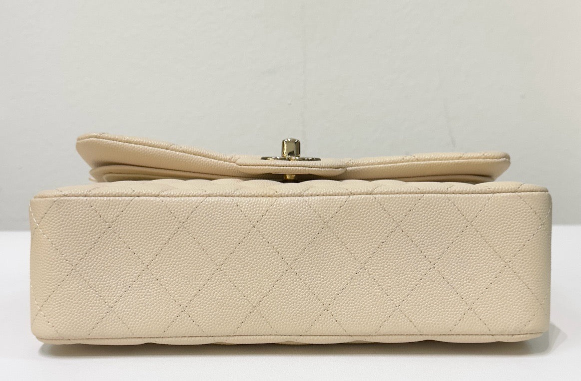 Chanel Small Classic Quilted Double Flap Ivory Light Beige 20C LGHW