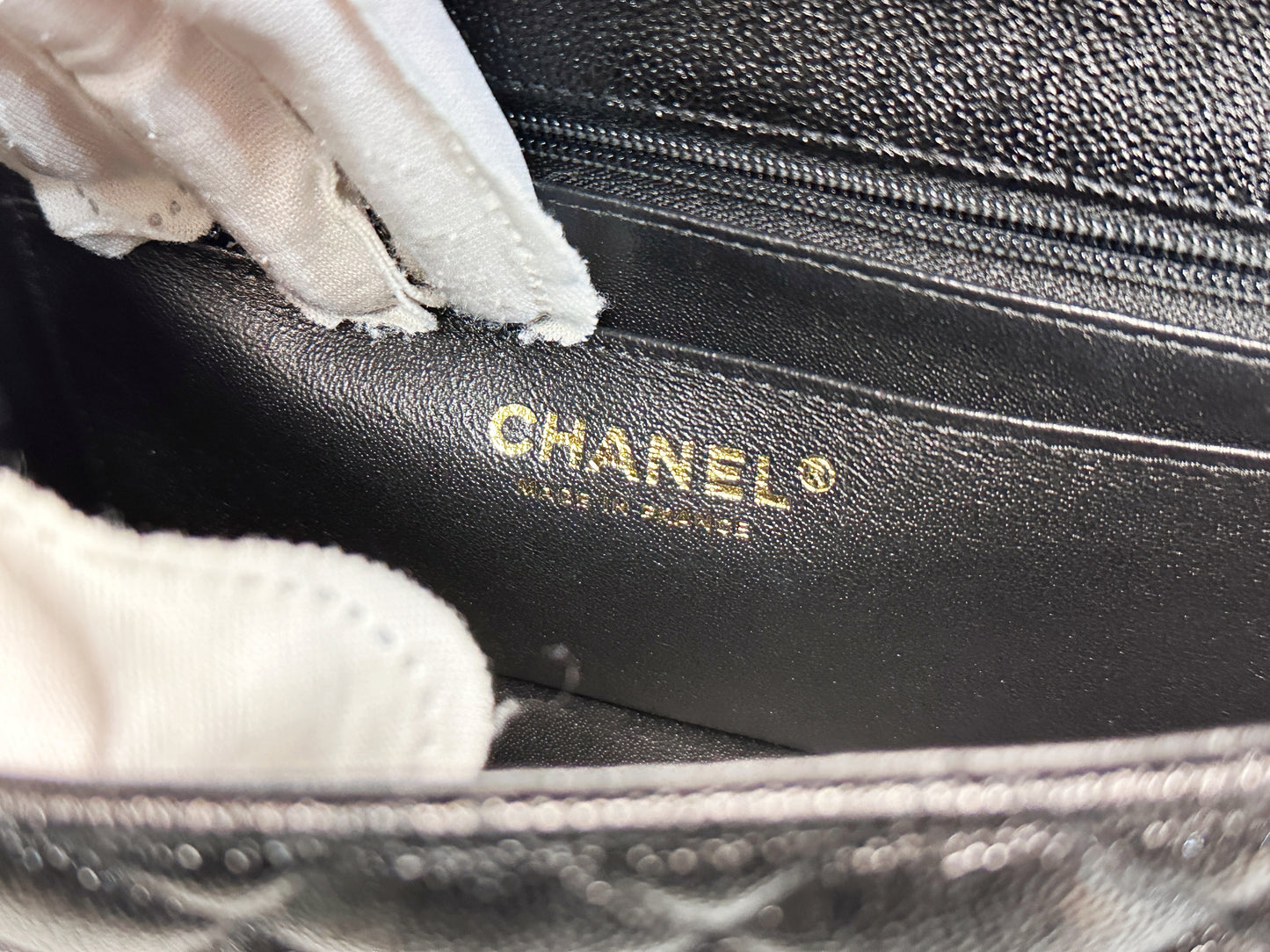 Chanel Mini Rectangular Top Handle Flap Bag Black Caviar GHW 3129 holo card