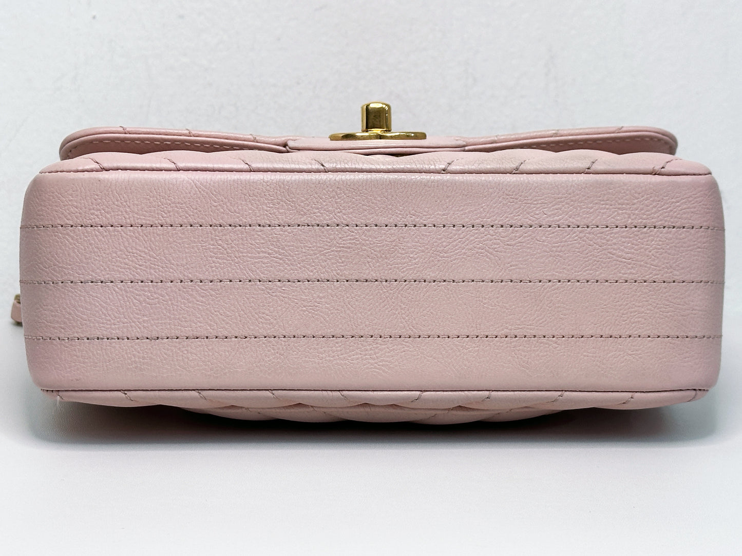Chanel Classic Mini Rectangular 17C Light Pink Chevron Calfskin with brushed gold hardware 2383 holo card